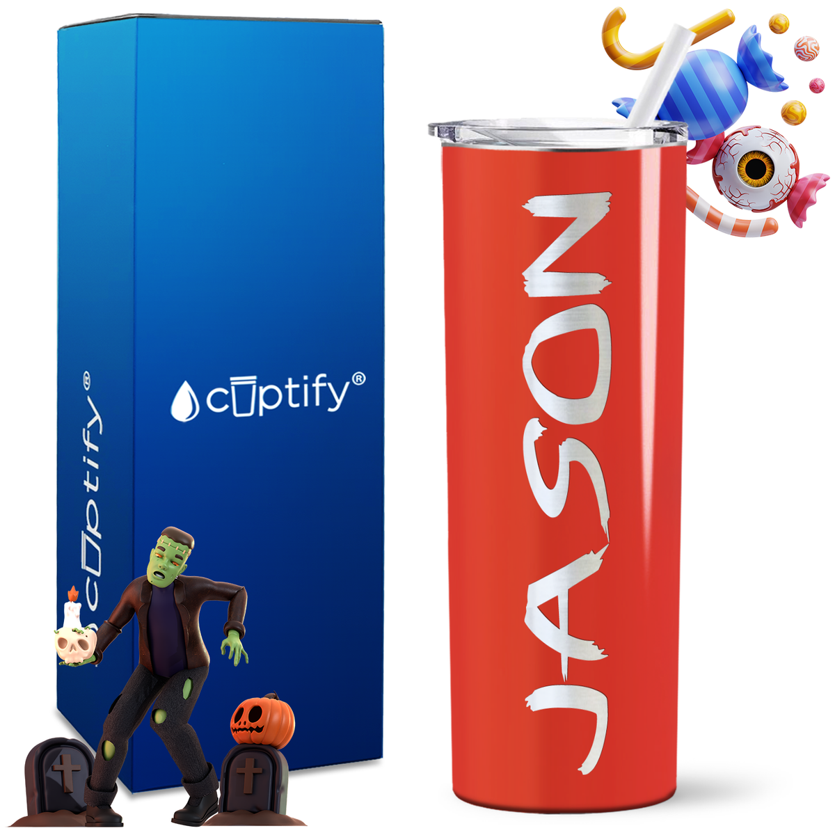 Personalized Scary Style on 20oz 20oz Skinny - Halloween Tumbler