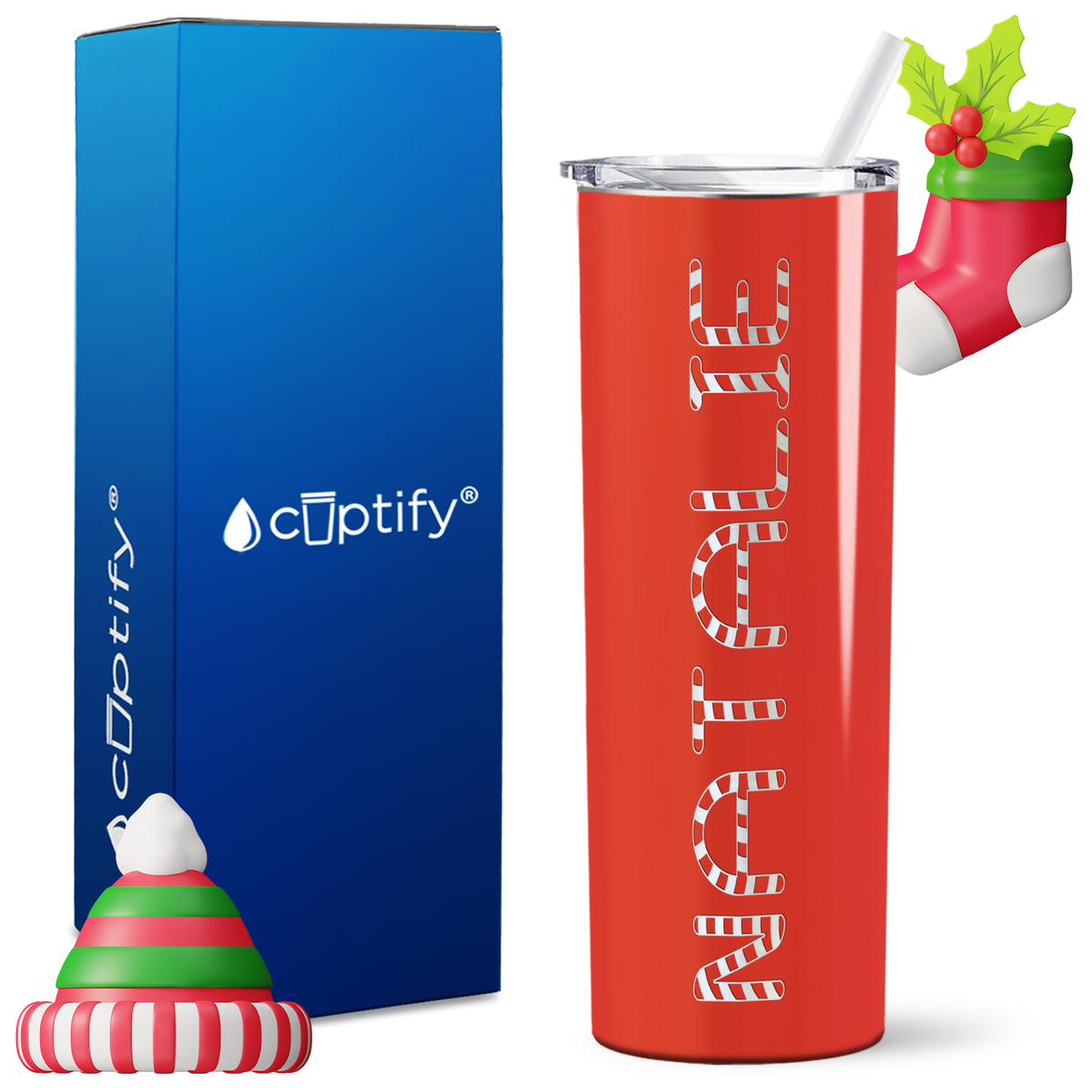 Personalized Candy Cane Style on 20oz Skinny Christmas Tumbler