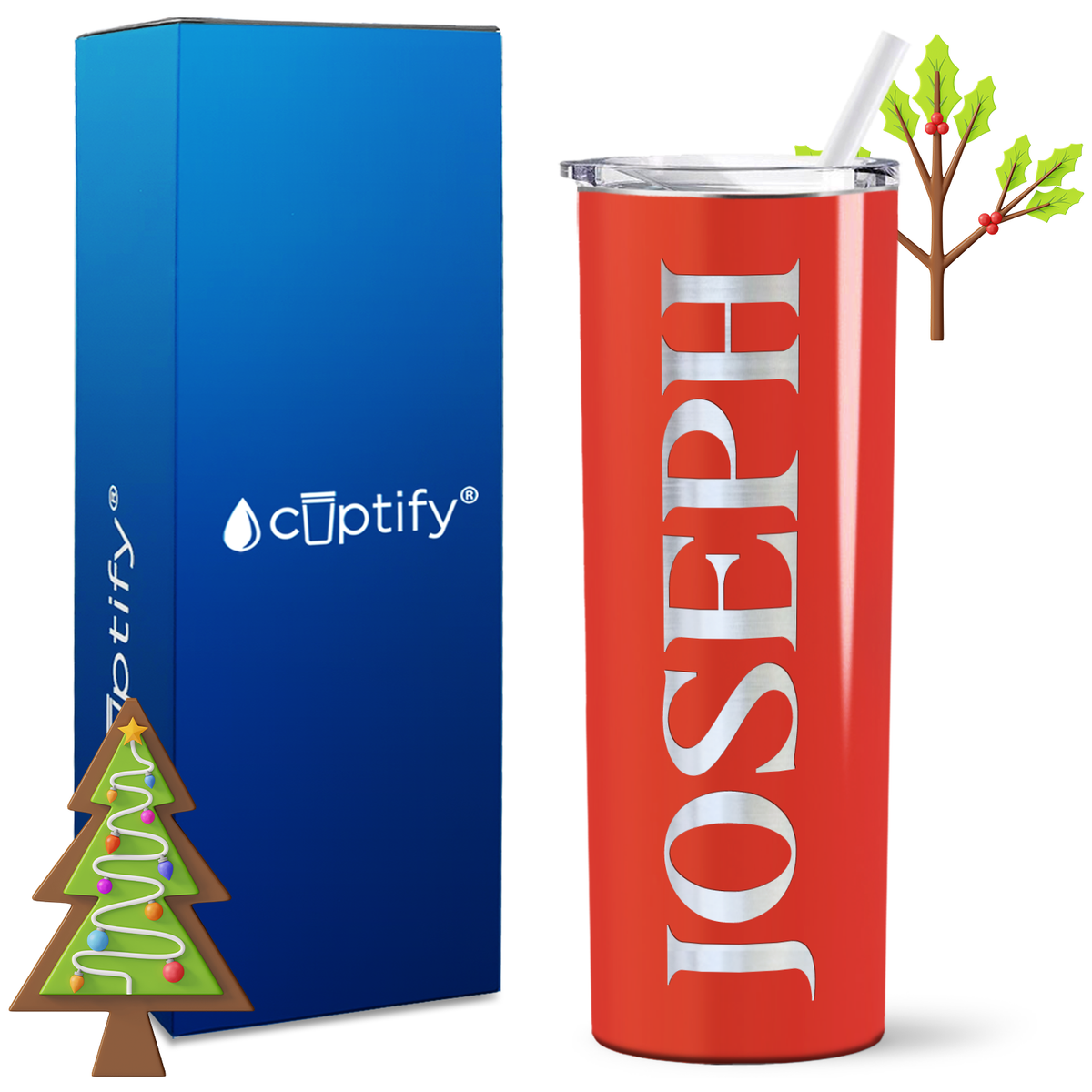 Personalized Merry Style on 20oz Skinny Christmas Tumbler