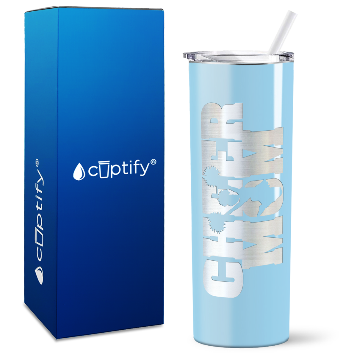 Cheer Mom with Cheerleader Silhouette on 20oz Skinny Tumbler