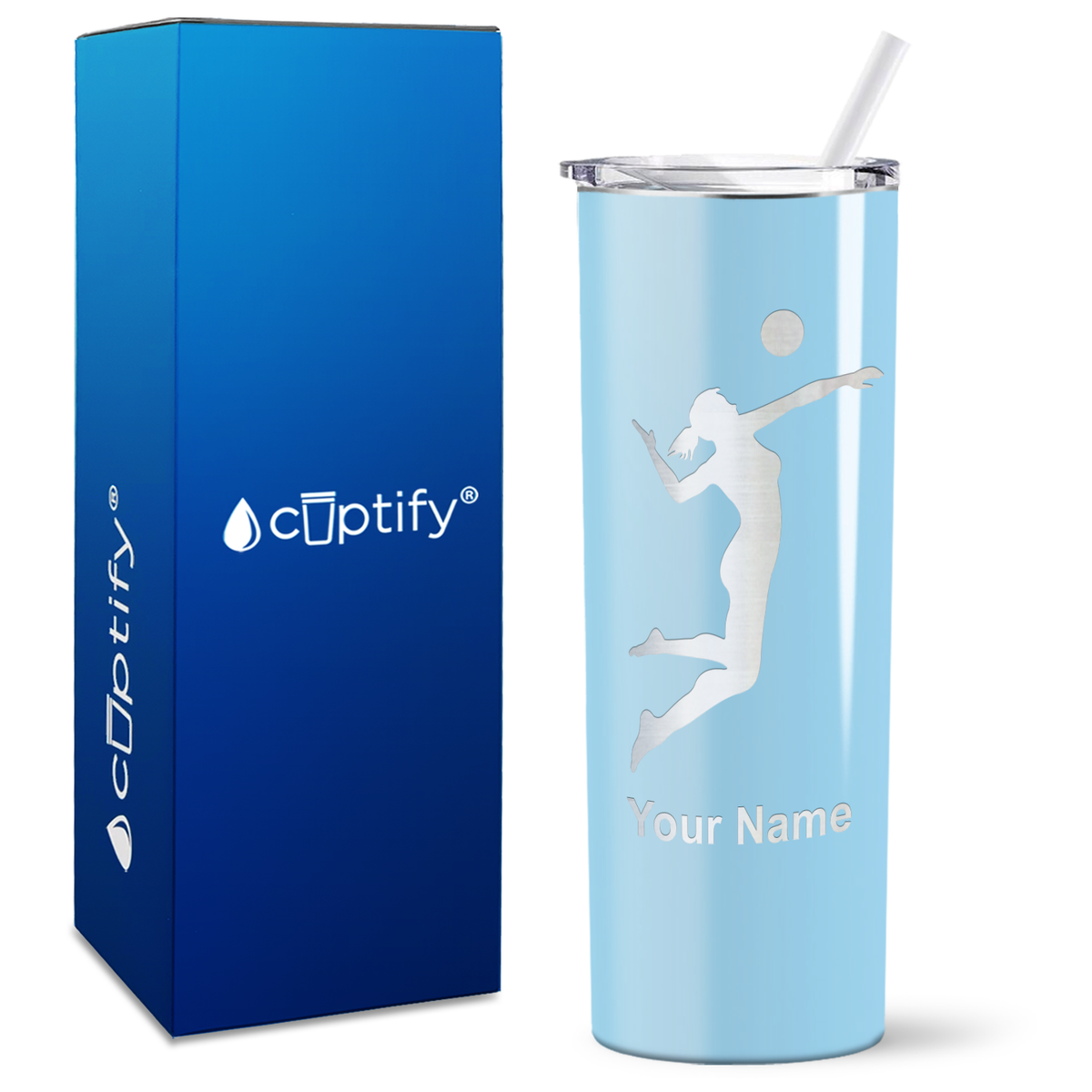 Personalized Volleyball Player Silhouette on 20oz Skinny Tumbler
