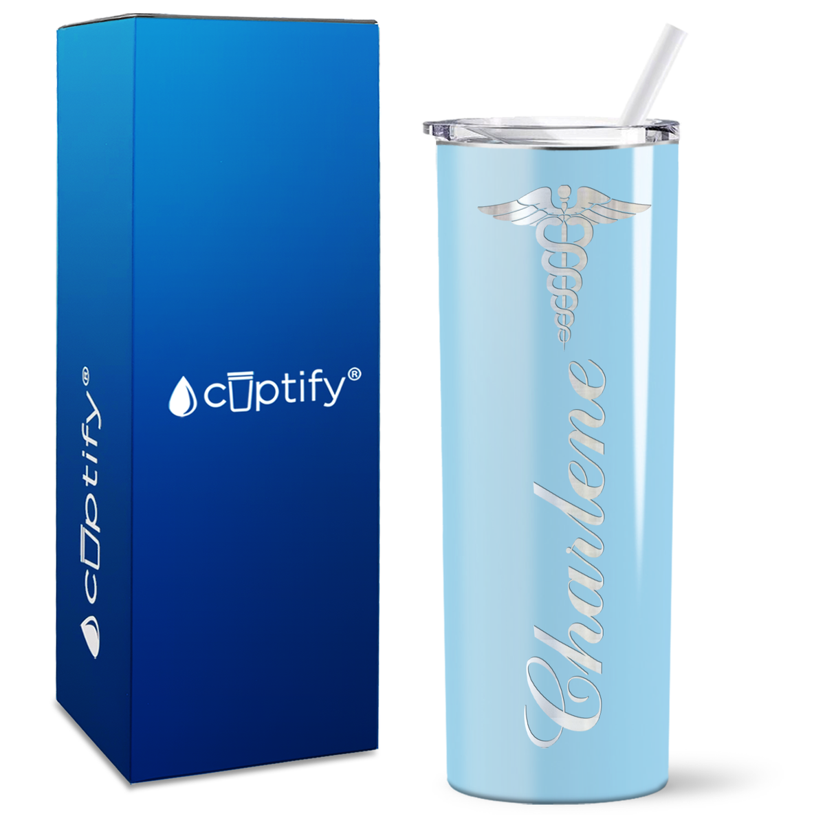 Personalized Caduceus Nurse on Skinny Tumbler