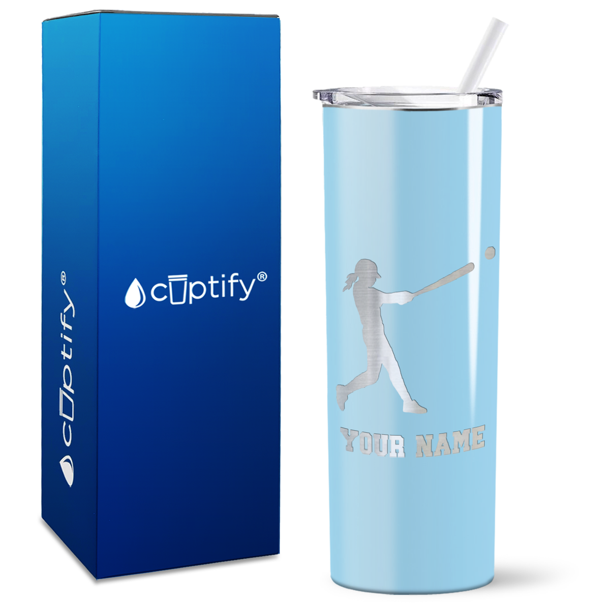 Personalized Softball Girl at Bat on 20oz Skinny Tumbler