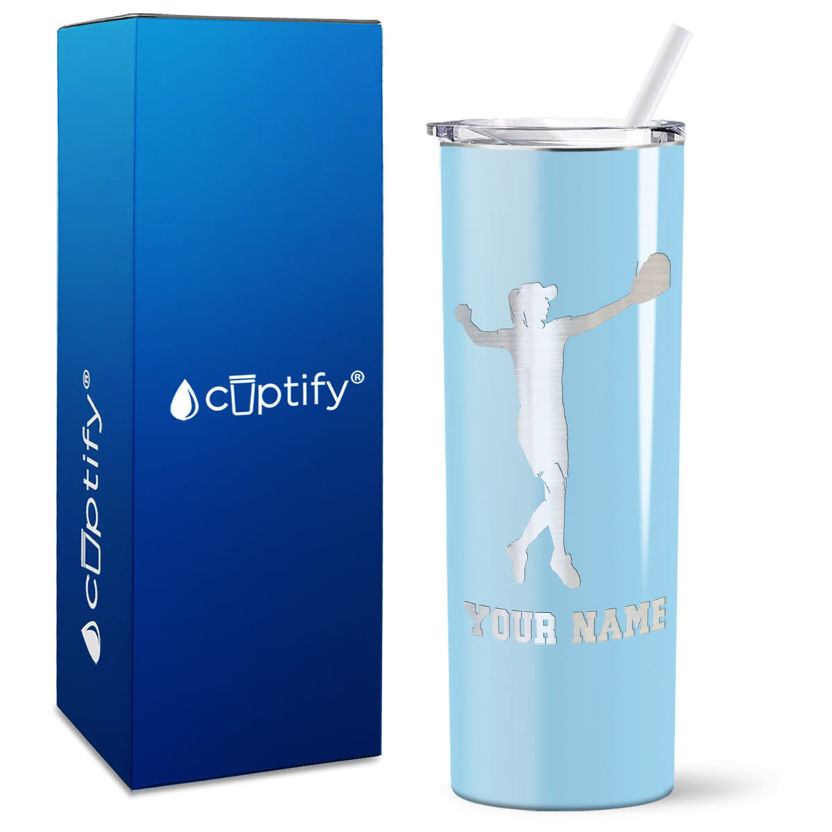 Personalized Softball Player on 20oz Skinny Tumbler
