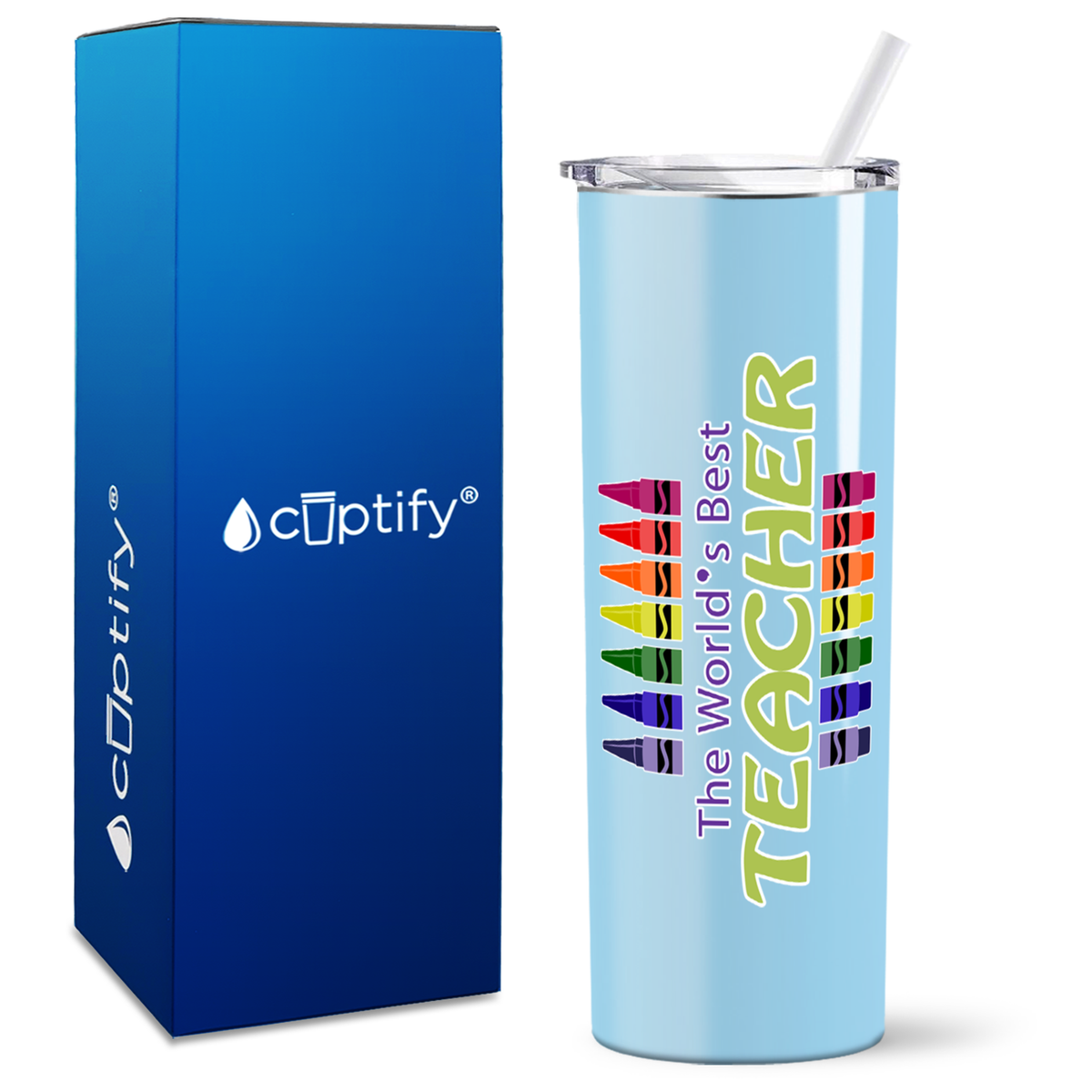 World's Best Teacher Crayons on 20oz Skinny Tumbler