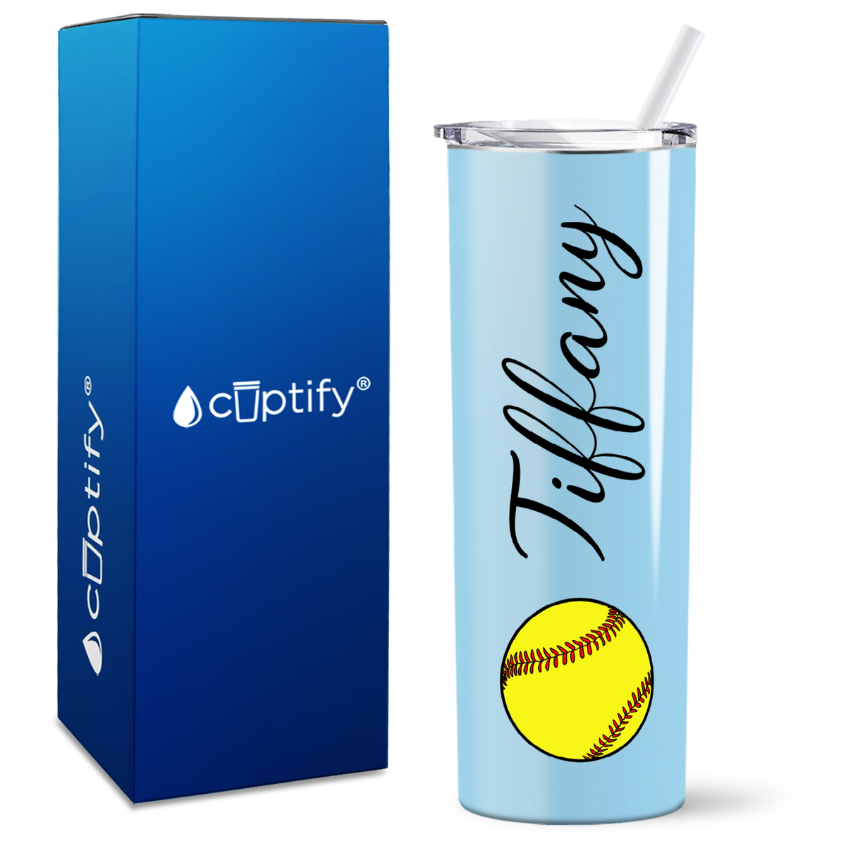 Personalized Softball on 20oz Skinny Tumbler