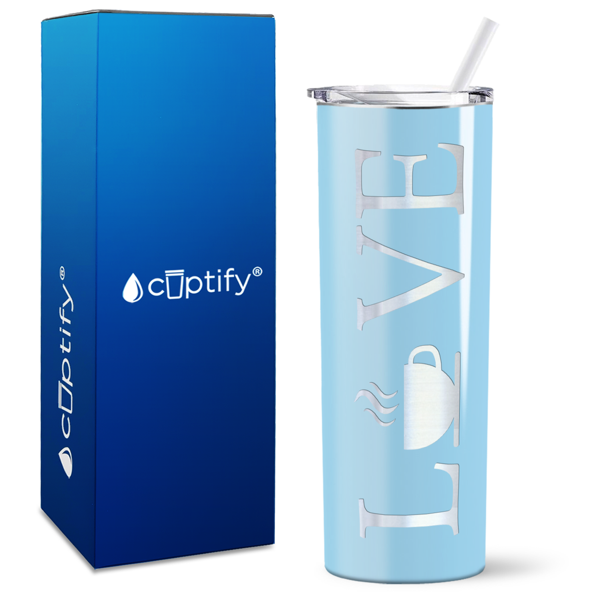 Love with Coffee Design on 20oz Skinny 20oz Tumbler