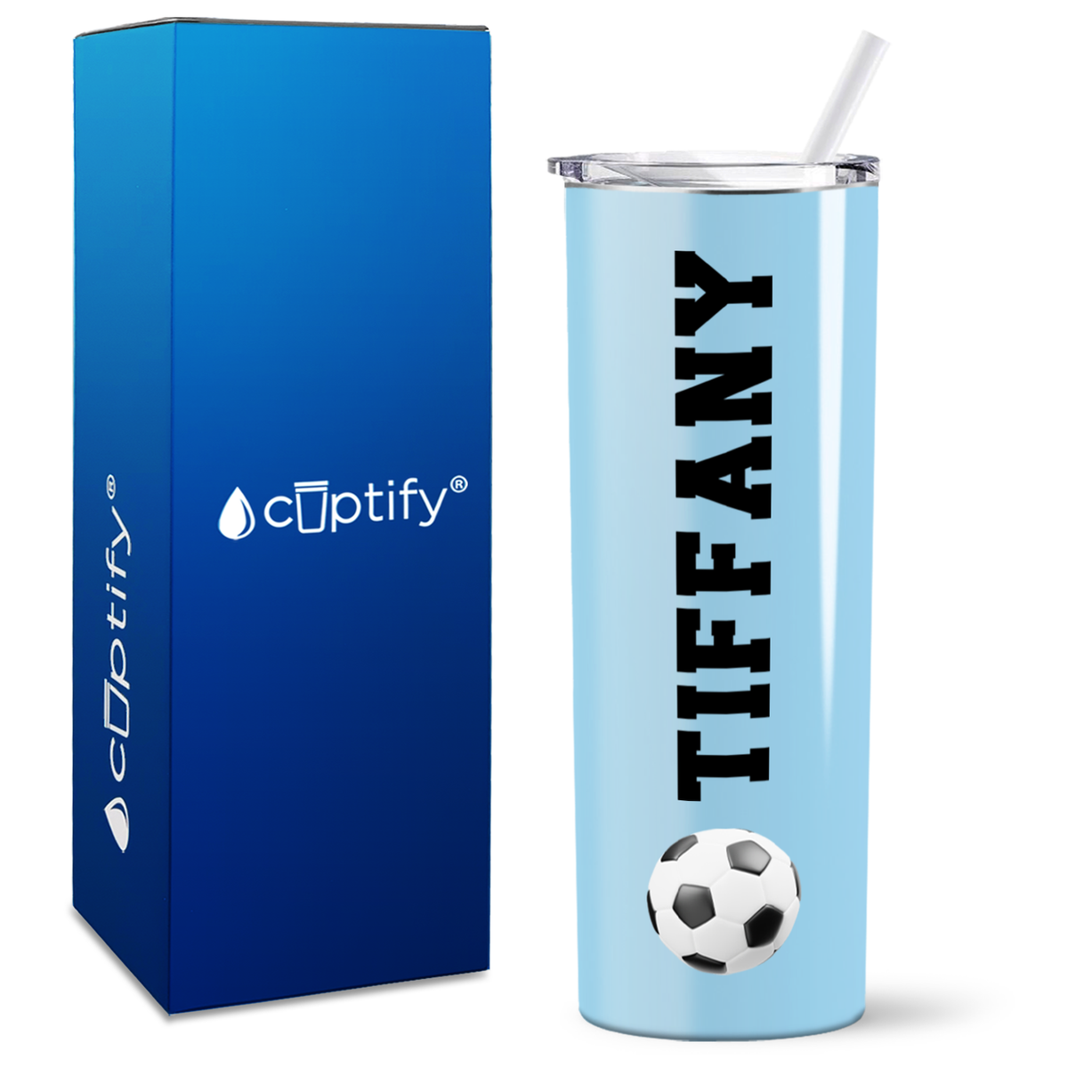 Personalized Soccer Ball on 20oz Skinny Tumbler