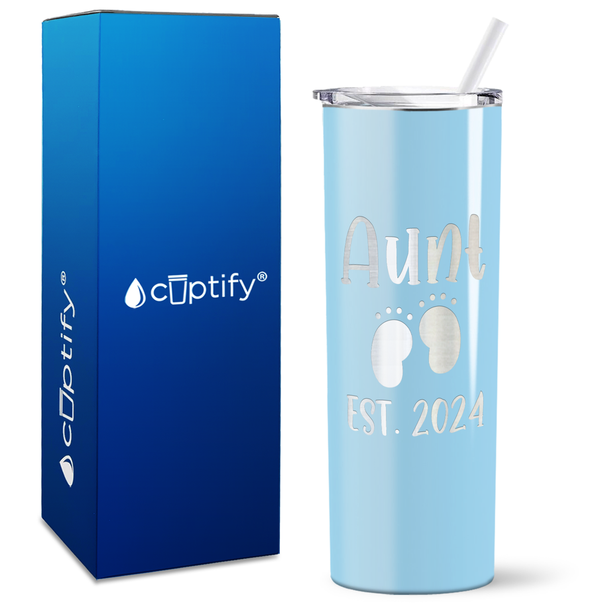 Aunt Established with Baby Feet 20oz Skinny Tumbler