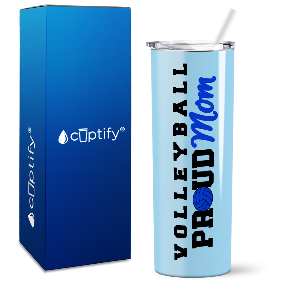 Volleyball Proud Mom on 20oz Skinny Tumbler