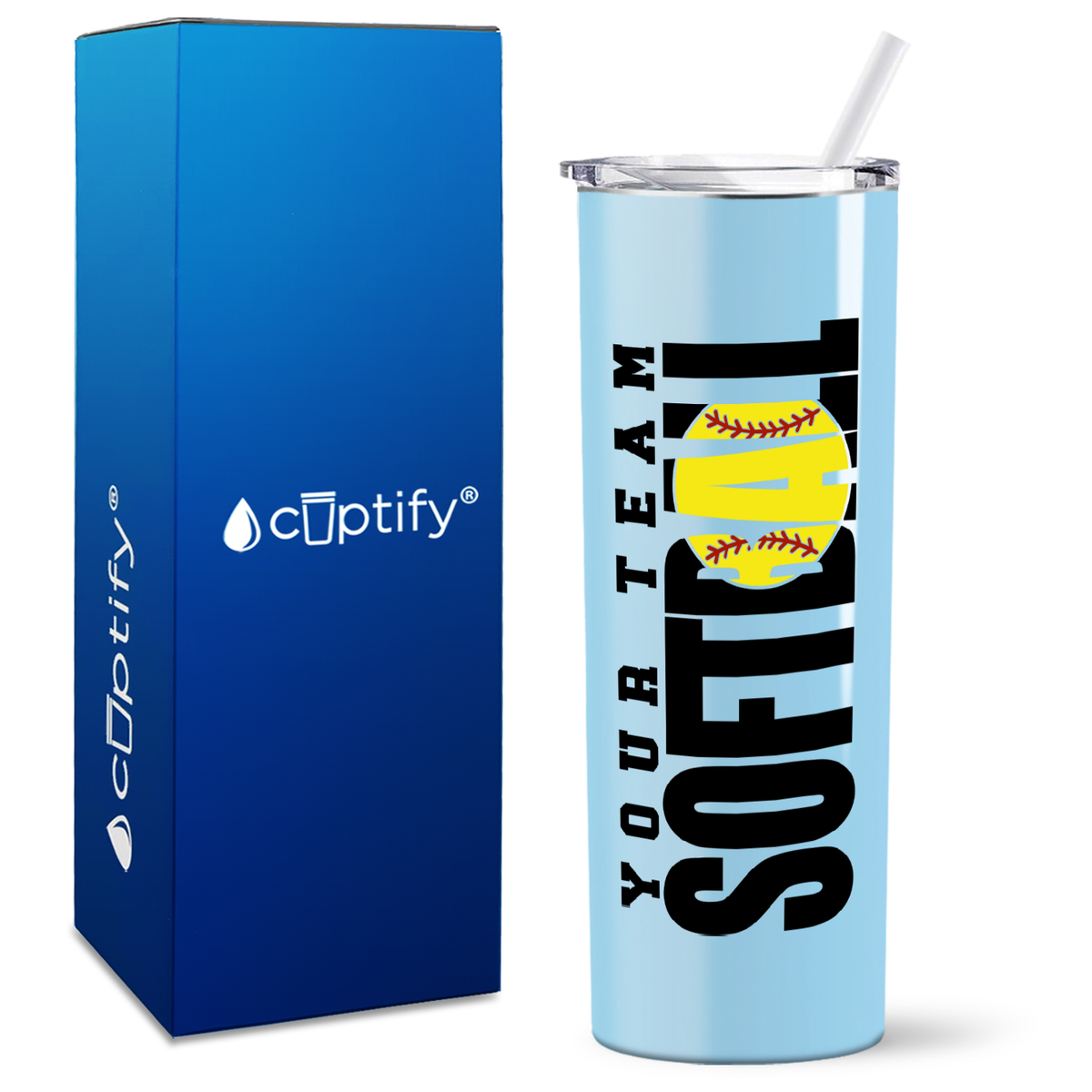 Personalized Team Softball on 20oz Skinny Tumbler