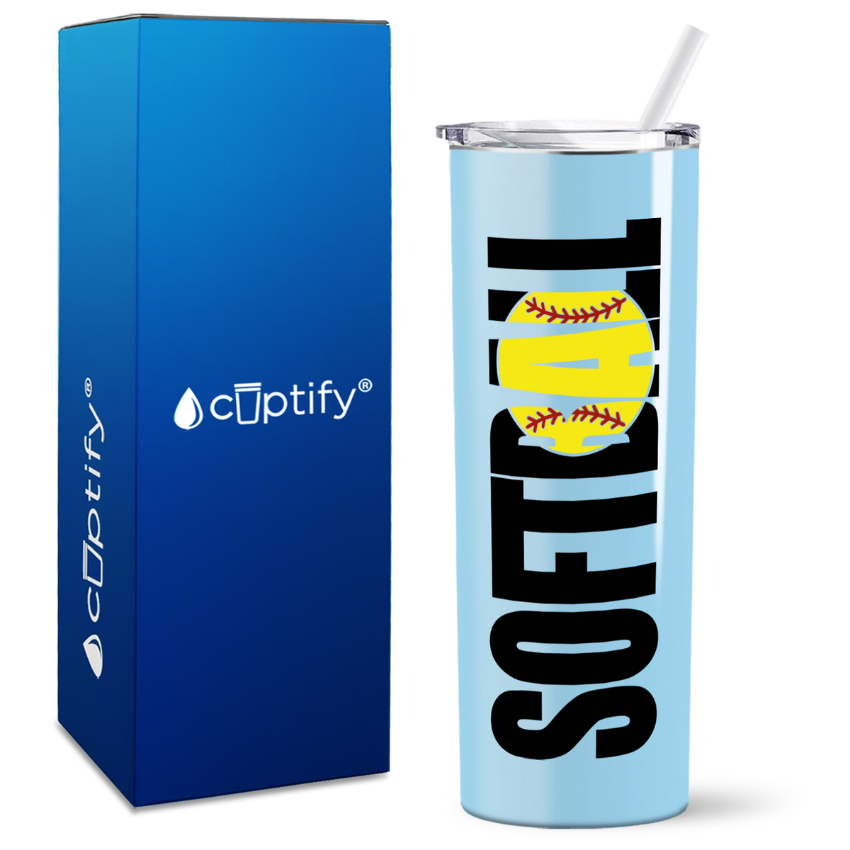 Softball Yellow on 20oz Skinny Tumbler