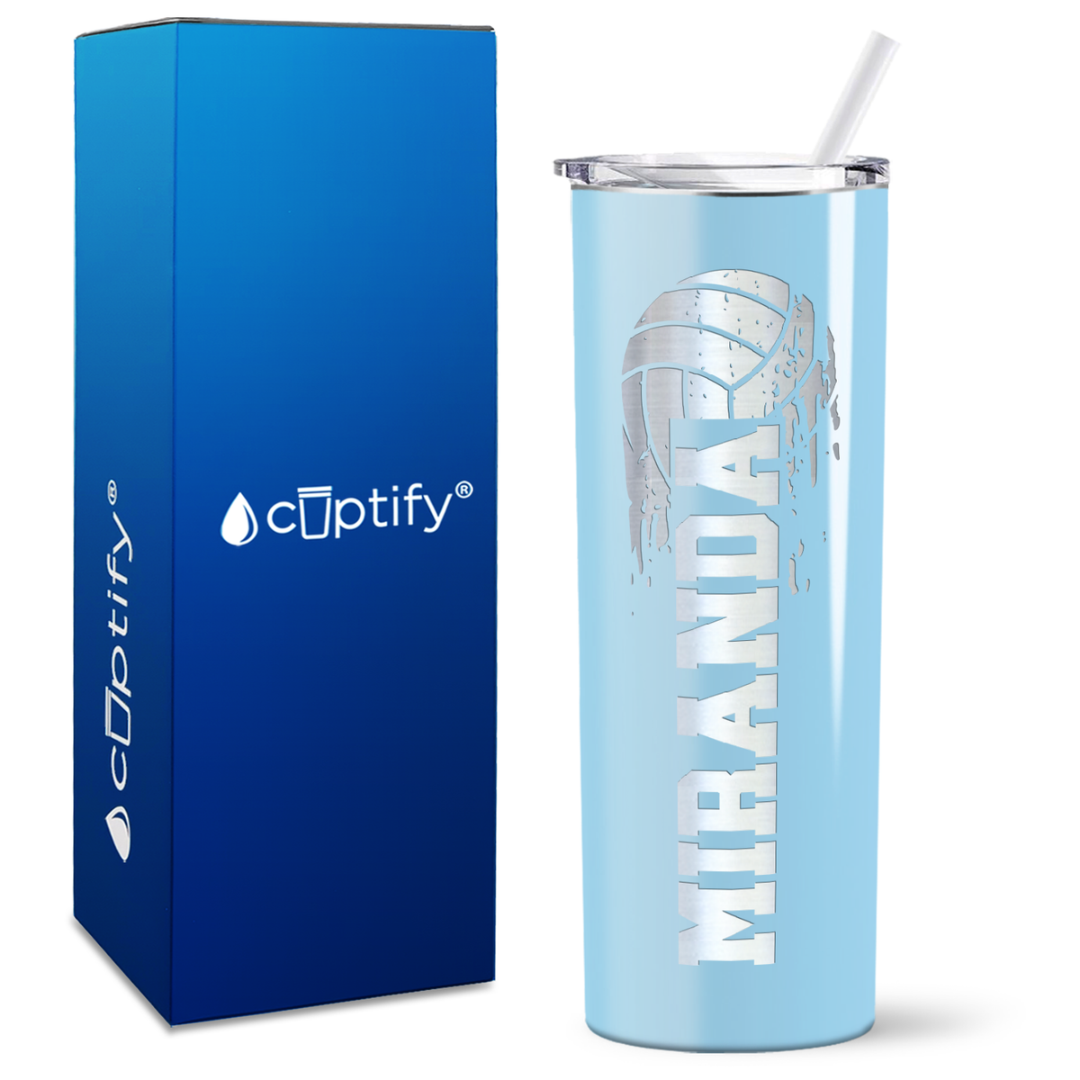 Personalized Flying Volleyball on 20oz Skinny Tumbler