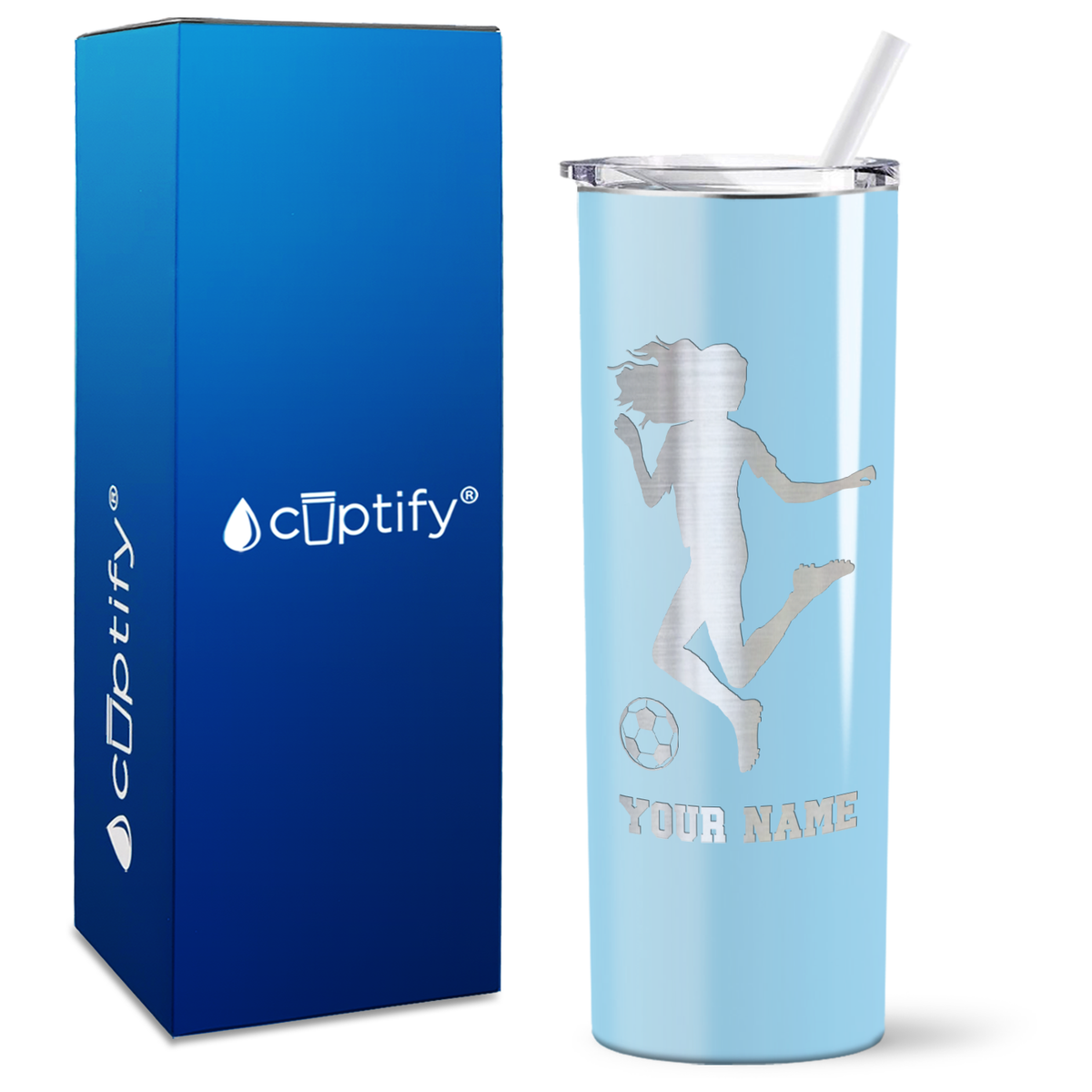Personalized Soccer Player Female Kick on 20oz Skinny Tumbler