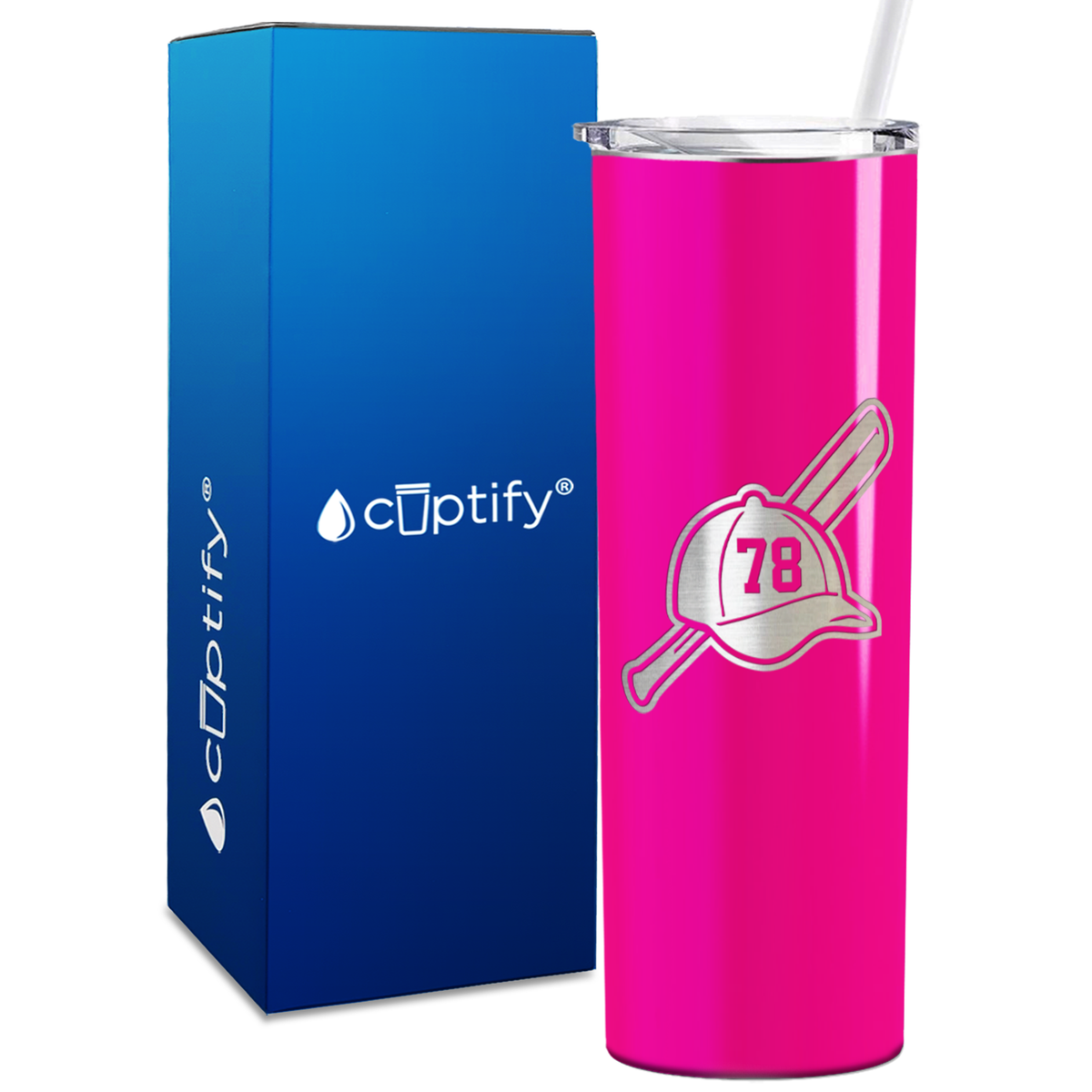 Baseball Bat and Hat with Personalized Number 20oz Skinny Tumbler