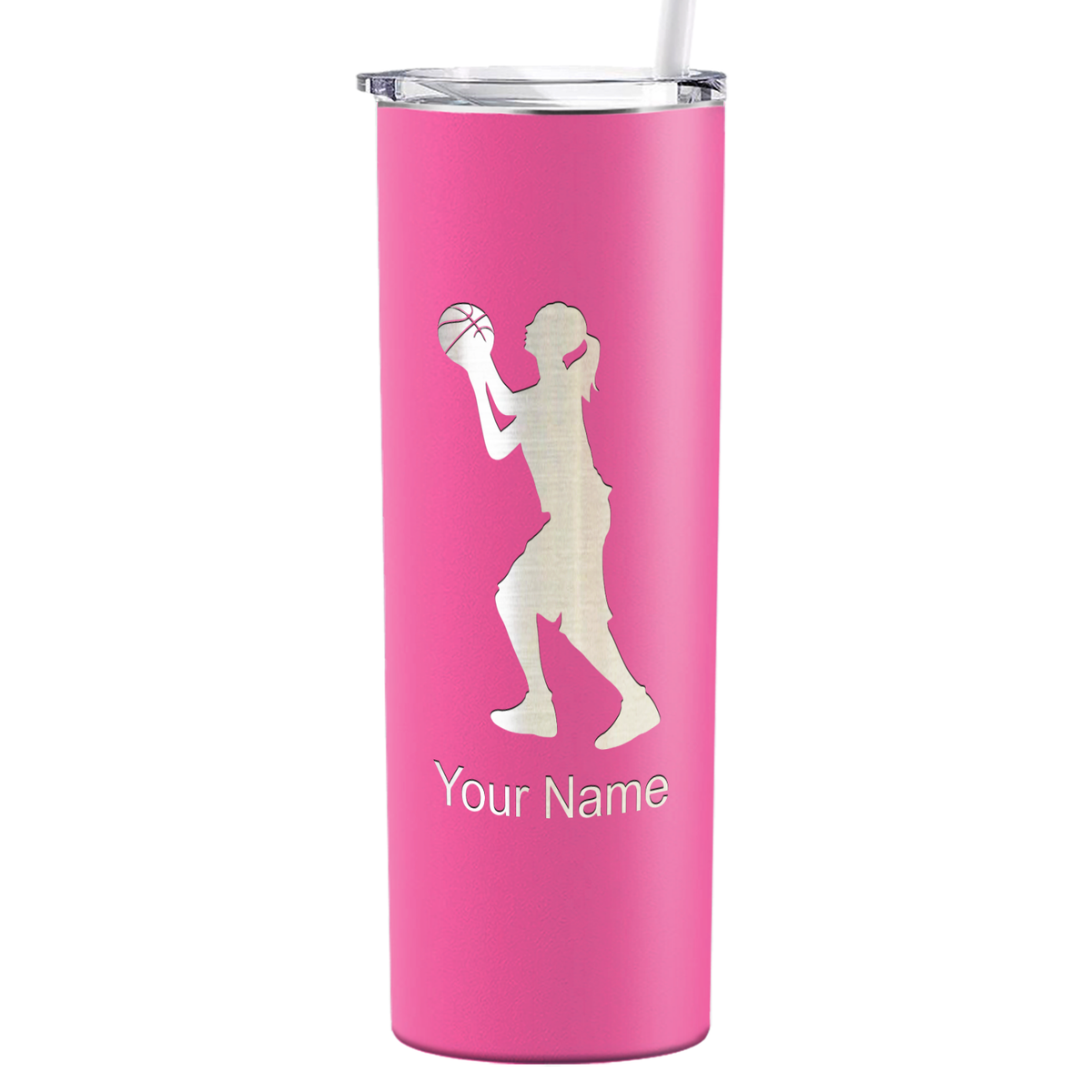 Personalized Girl Shooting Basketball on 20oz Skinny Tumbler