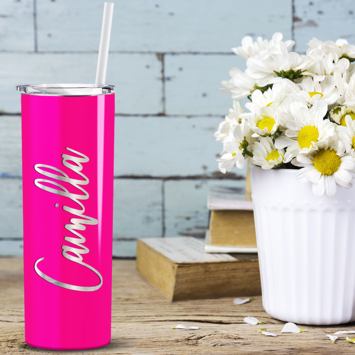 Personalized Hot Pink Gloss Skinny Tumbler