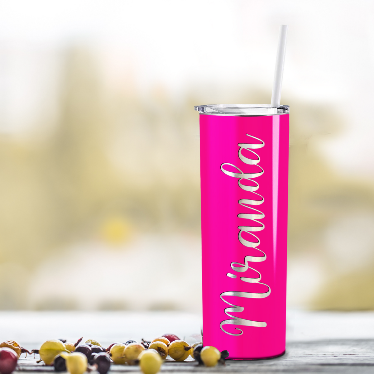 Personalized Hot Pink Gloss Skinny Tumbler