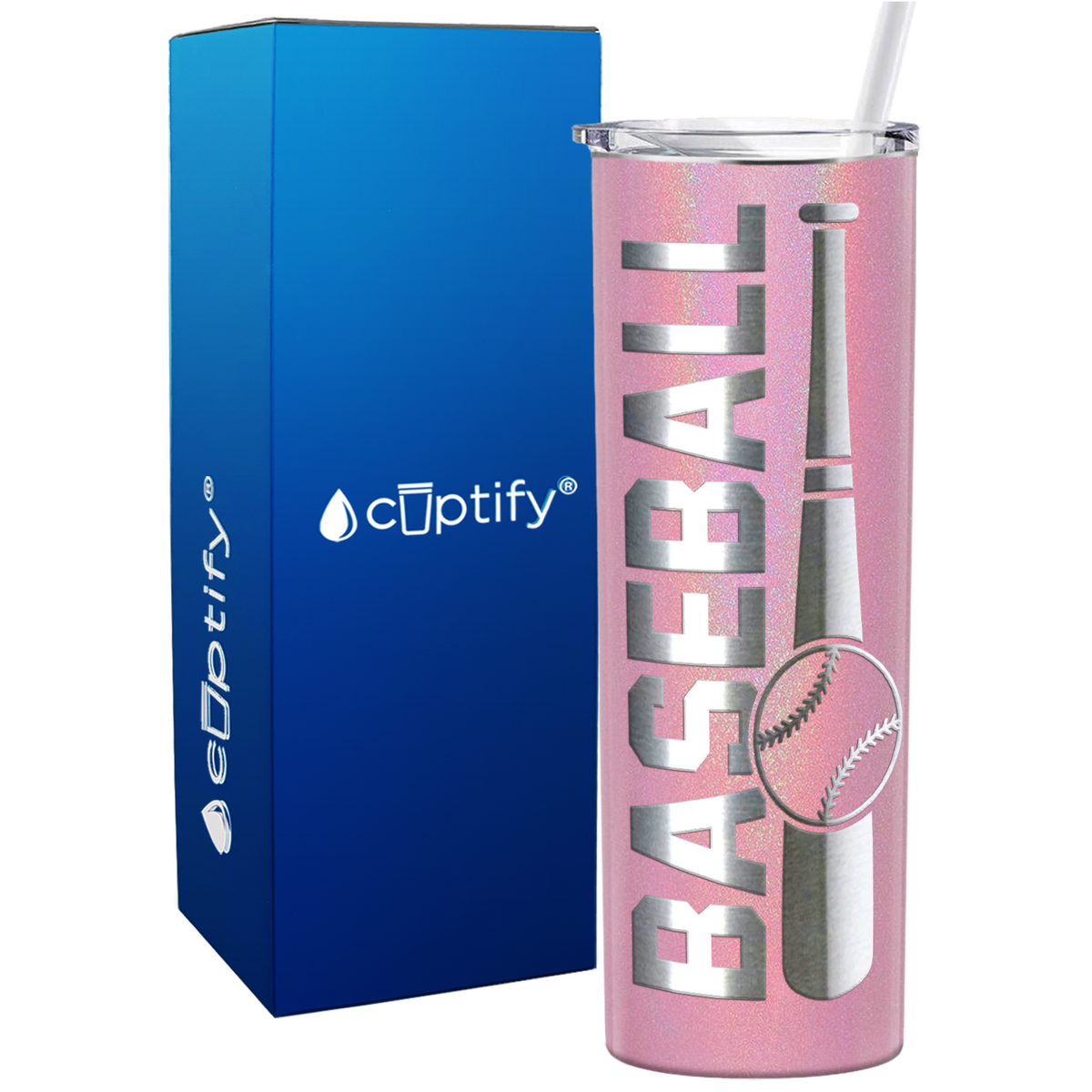 Baseball Bat and Ball on 20oz Skinny Stainless Steel Tumbler