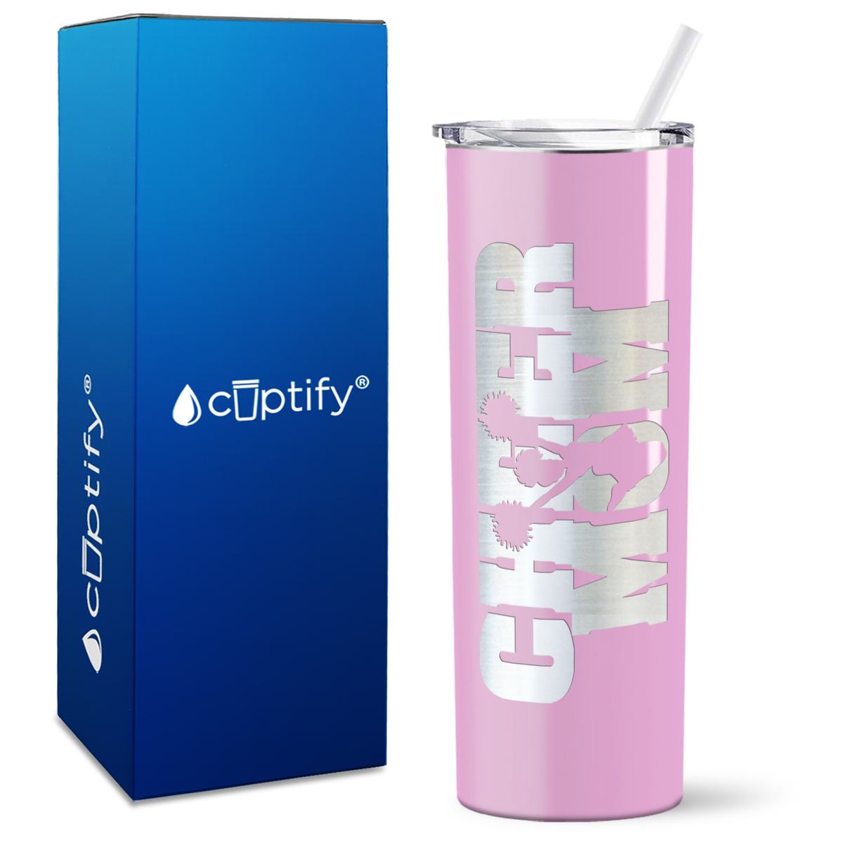 Cheer Mom with Cheerleader Silhouette on 20oz Skinny Tumbler