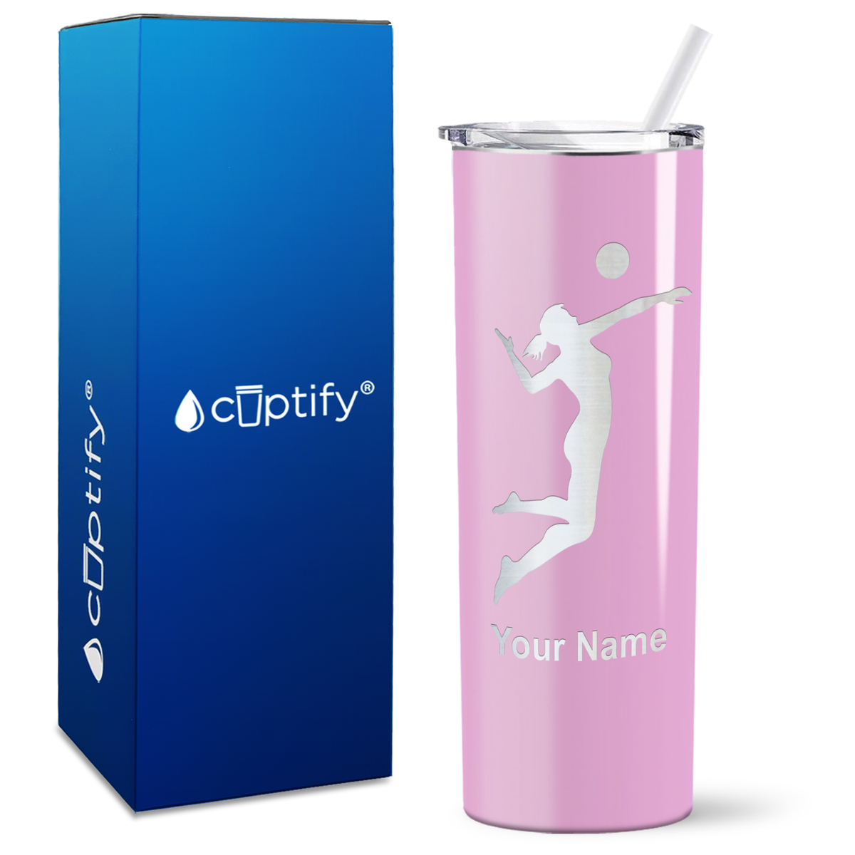 Personalized Volleyball Player Silhouette on 20oz Skinny Tumbler