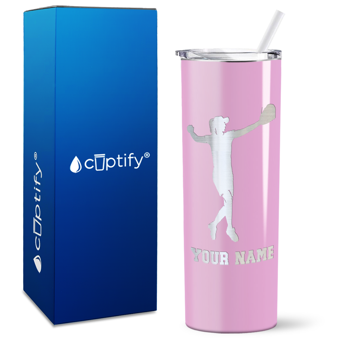 Personalized Softball Player on 20oz Skinny Tumbler