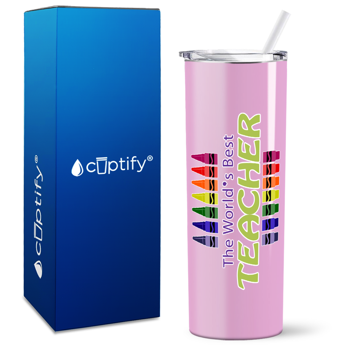 World's Best Teacher Crayons on 20oz Skinny Tumbler