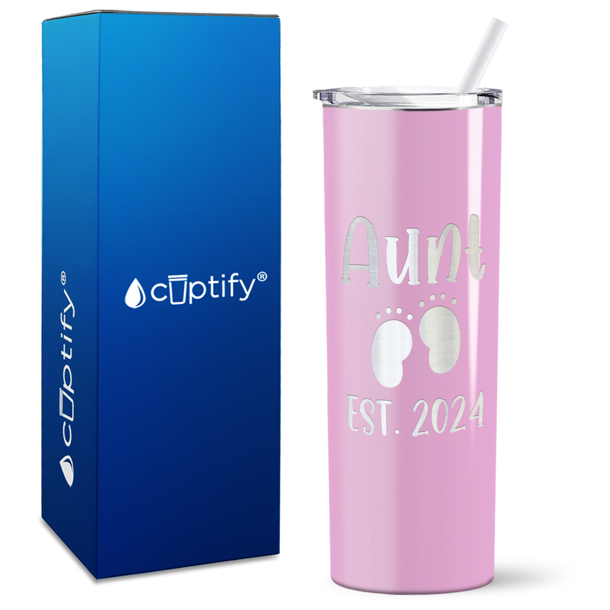 Aunt Established with Baby Feet 20oz Skinny Tumbler