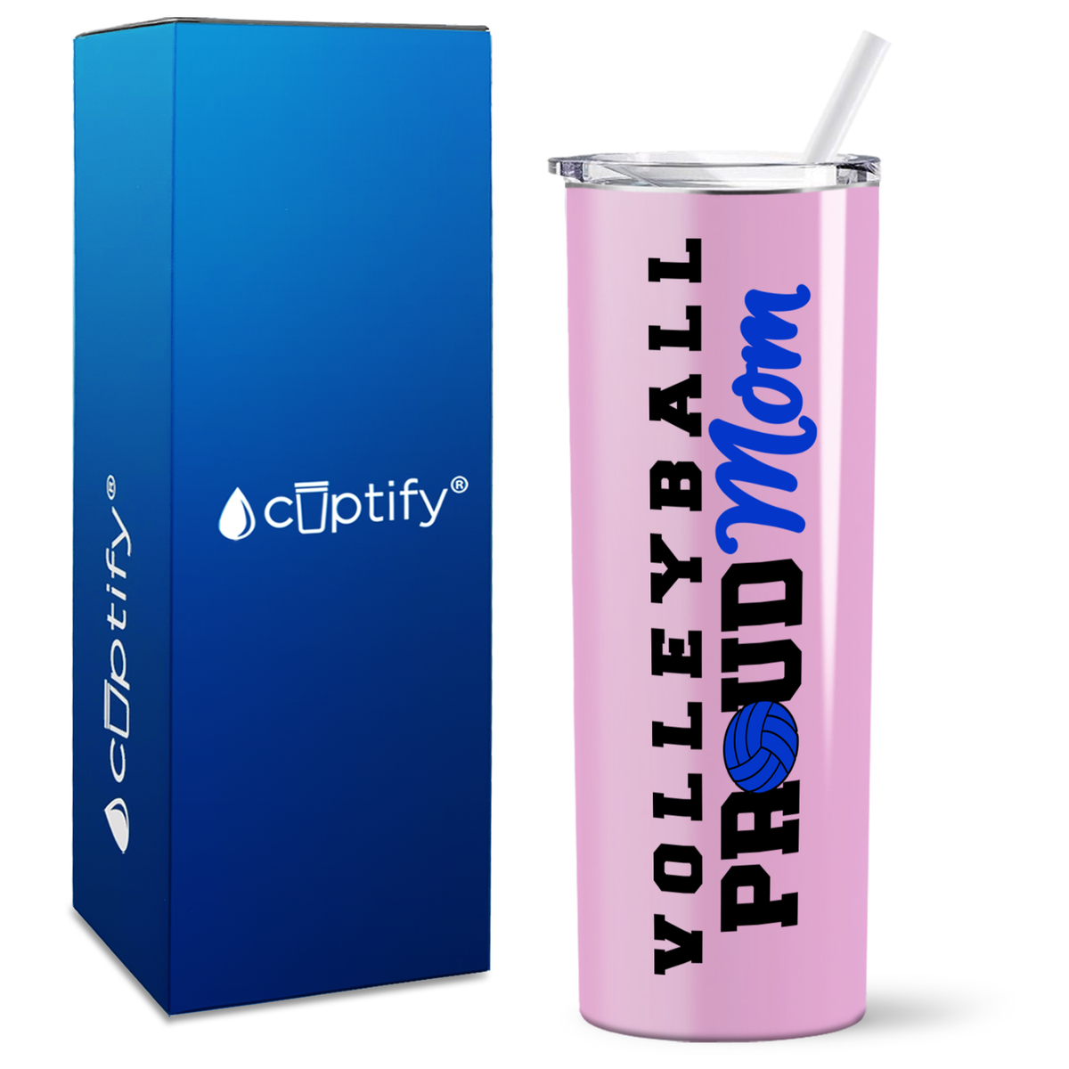 Volleyball Proud Mom on 20oz Skinny Tumbler