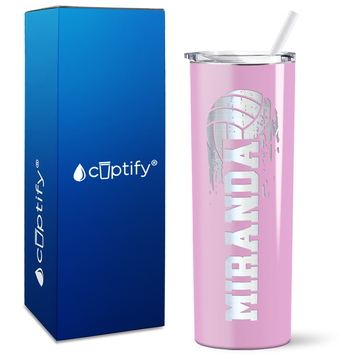 Personalized Flying Volleyball on 20oz Skinny Tumbler