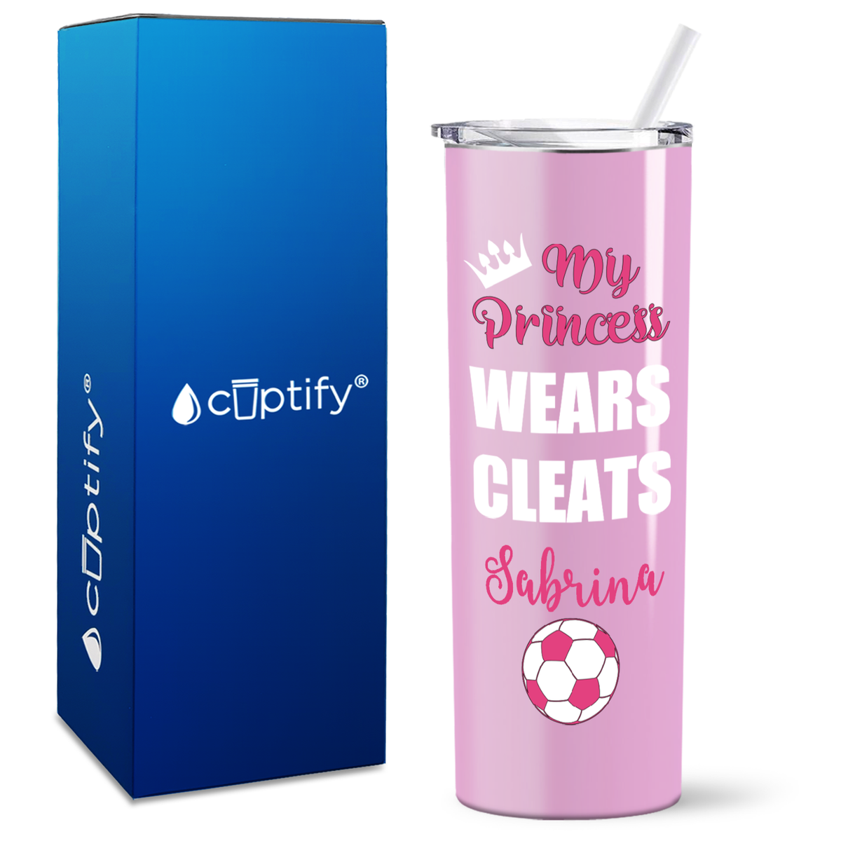 Personalized My Princess Wears Cleats on 20oz Skinny Tumbler