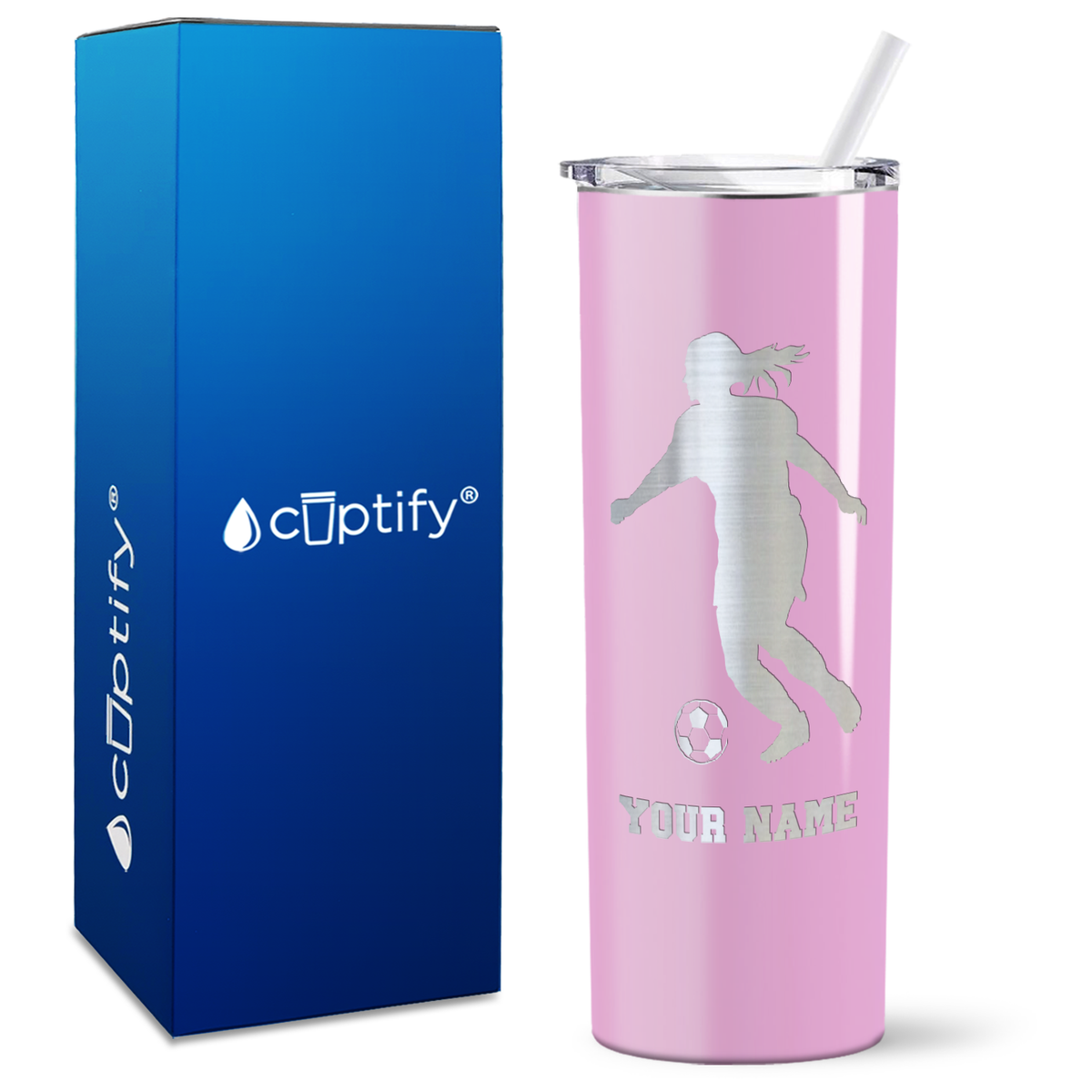 Personalized Soccer Player Female Silhouette on 20oz Skinny Tumbler