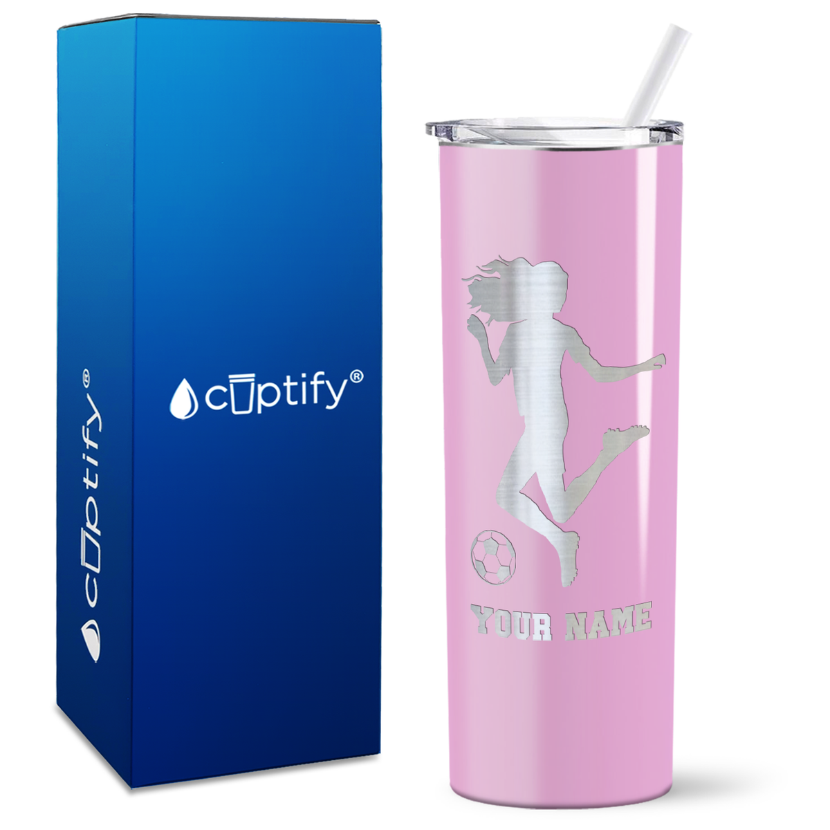 Personalized Soccer Player Female Kick on 20oz Skinny Tumbler