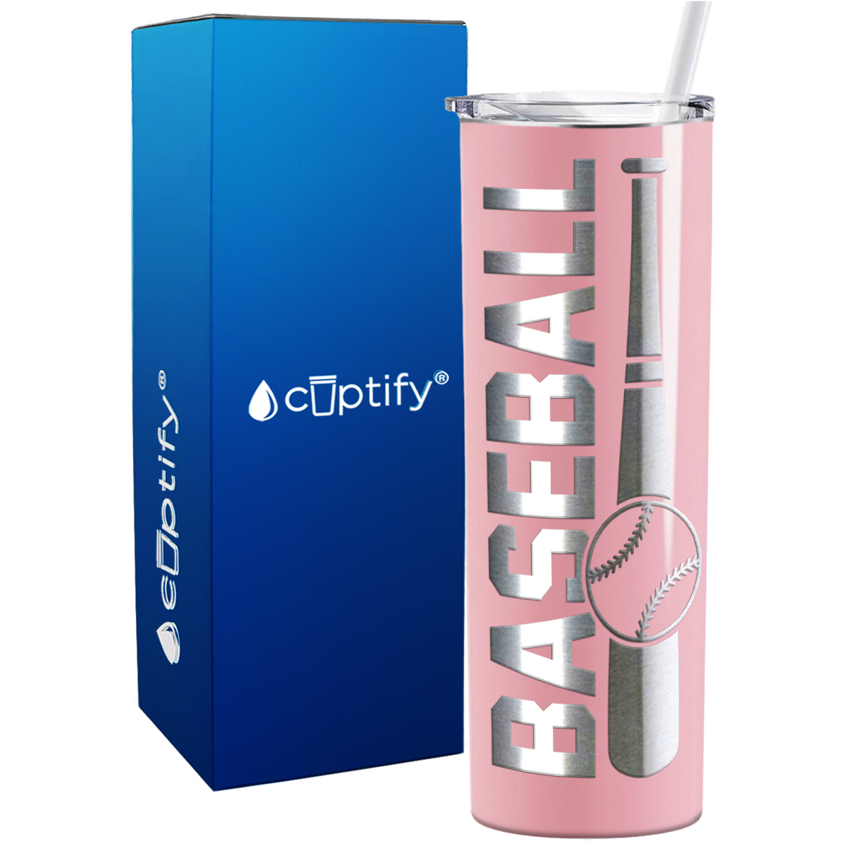 Baseball Bat and Ball on 20oz Skinny Stainless Steel Tumbler