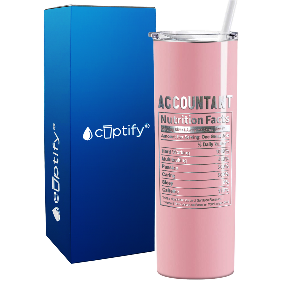Accountant Nutrition Facts on 20oz Skinny Stainless Steel Tumbler