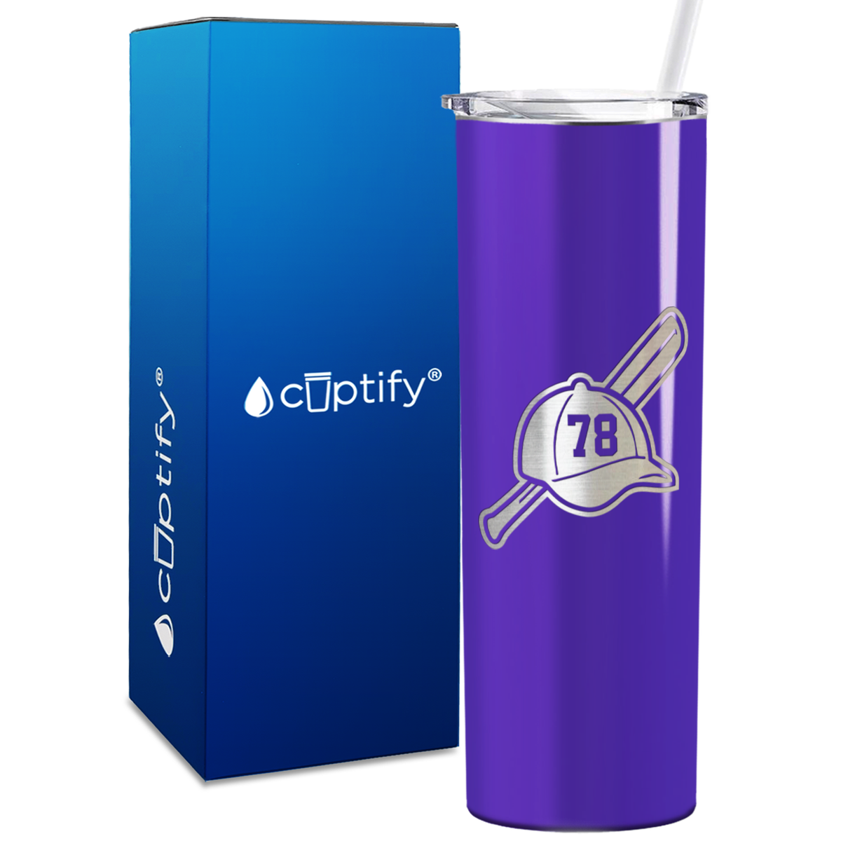 Baseball Bat and Hat with Personalized Number 20oz Skinny Tumbler