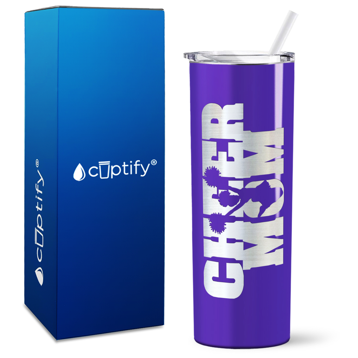 Cheer Mom with Cheerleader Silhouette on 20oz Skinny Tumbler