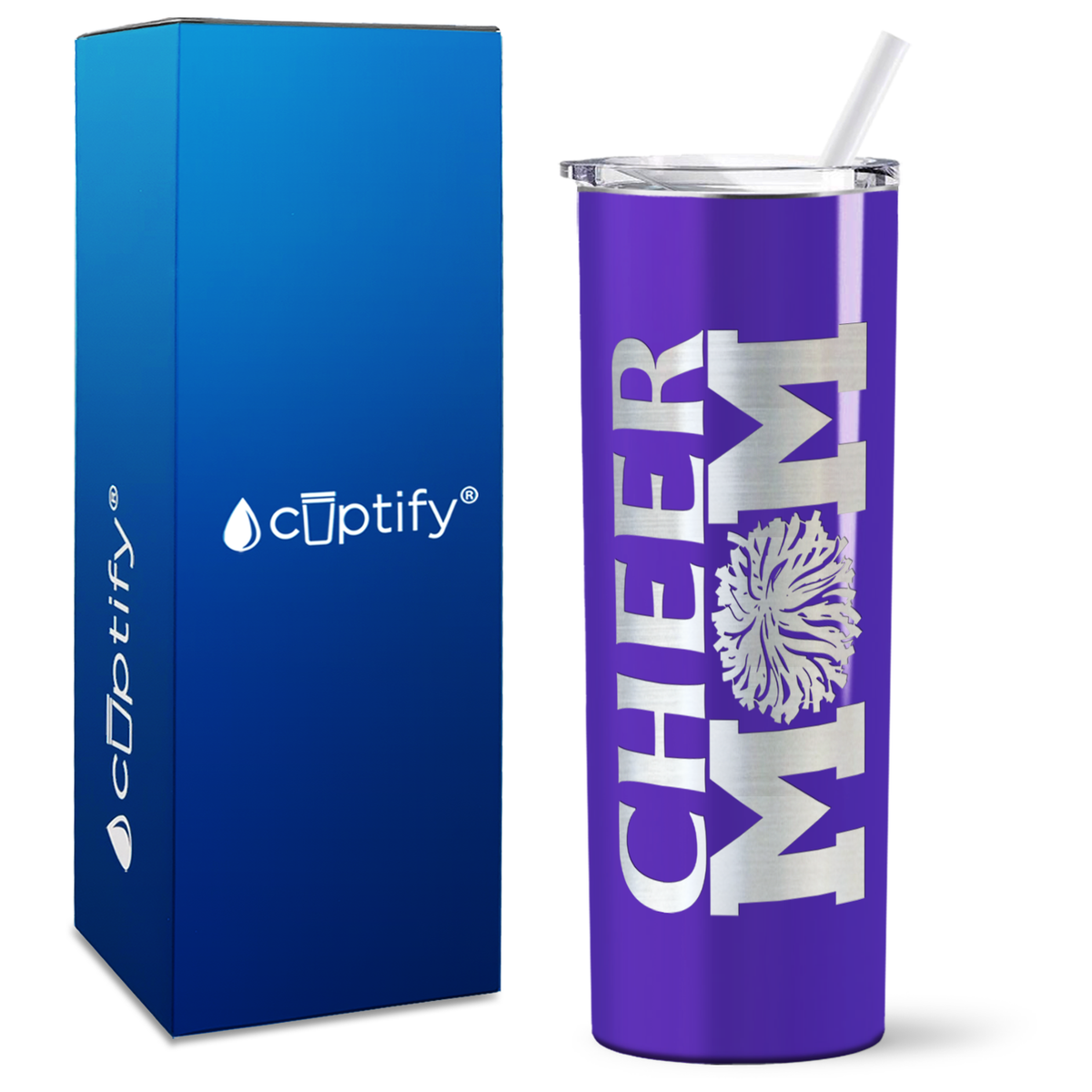 Cheer Mom Pom Pom on 20oz Skinny Tumbler