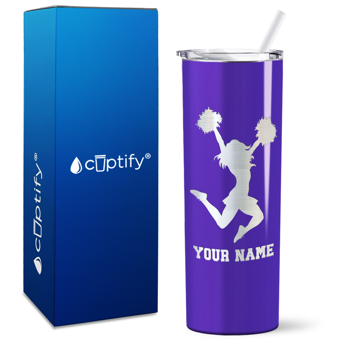 Personalized Cheerleader Silhouette on 20oz Skinny Tumbler