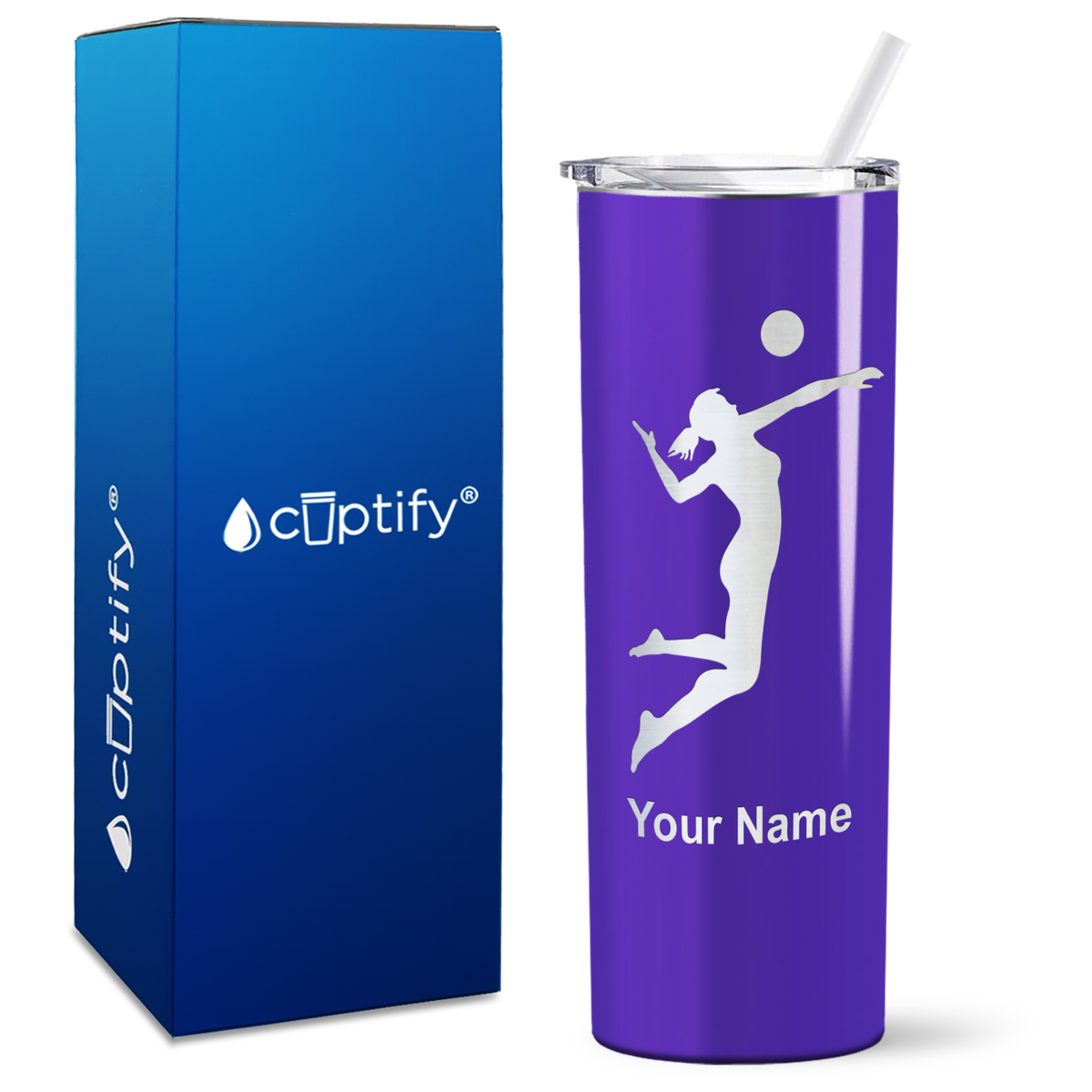 Personalized Volleyball Player Silhouette on 20oz Skinny Tumbler