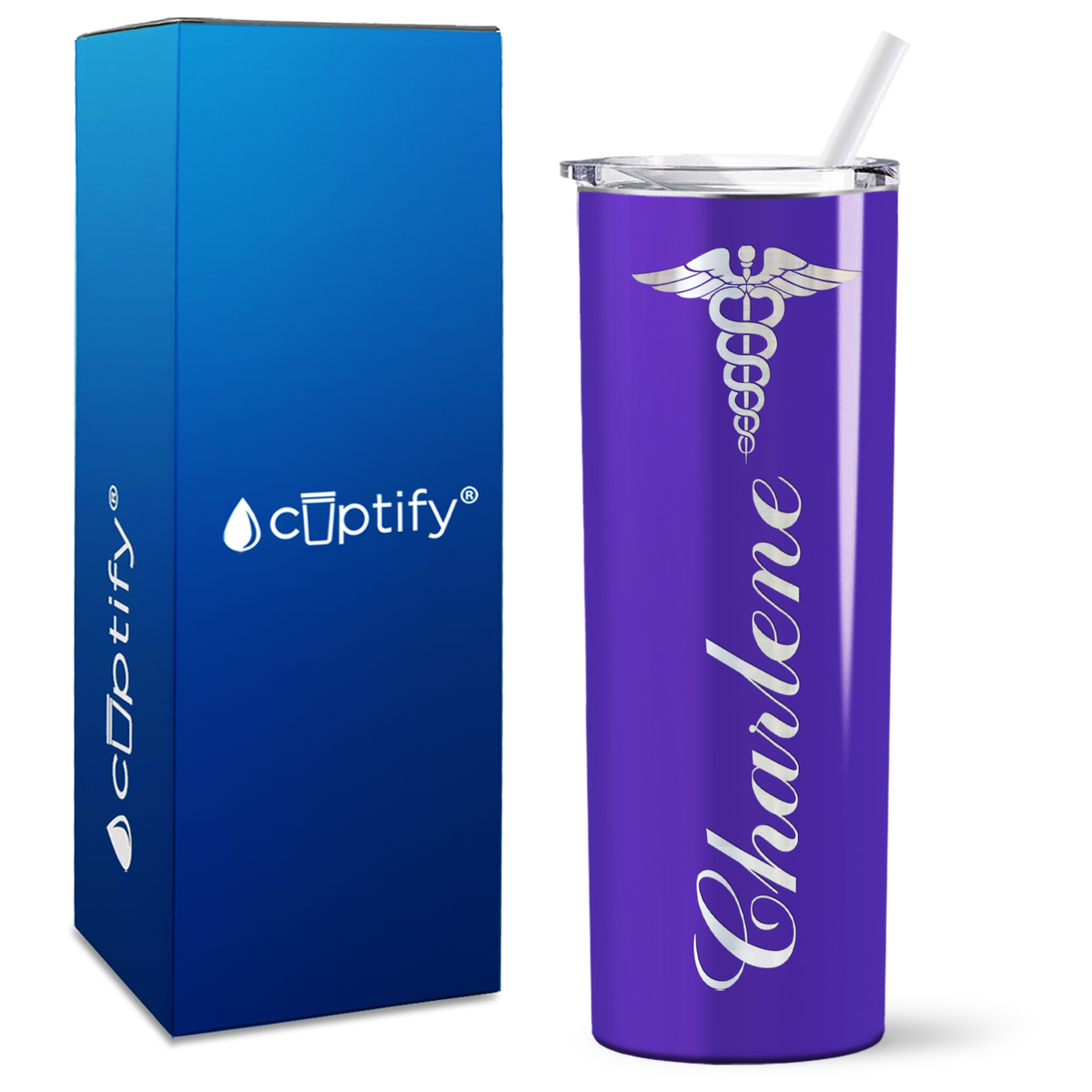 Personalized Caduceus Nurse on Skinny Tumbler