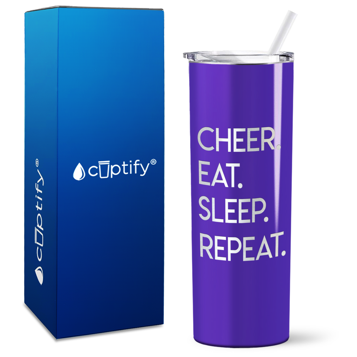 Cheer Eat Sleep Repeat on 20oz Skinny Tumbler