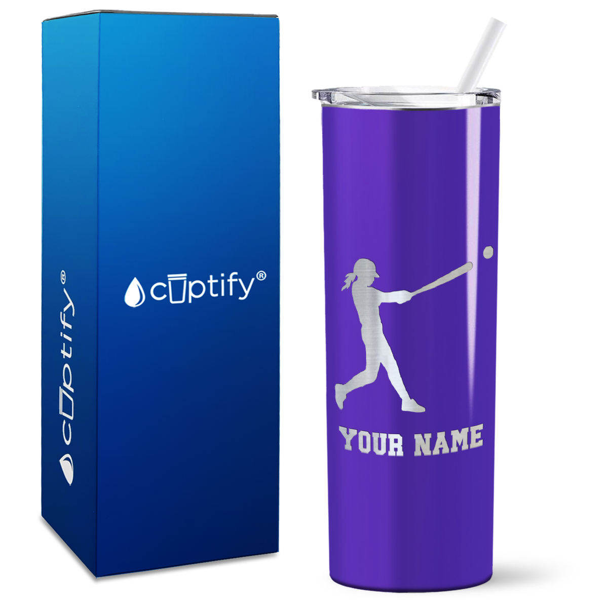 Personalized Softball Girl at Bat on 20oz Skinny Tumbler