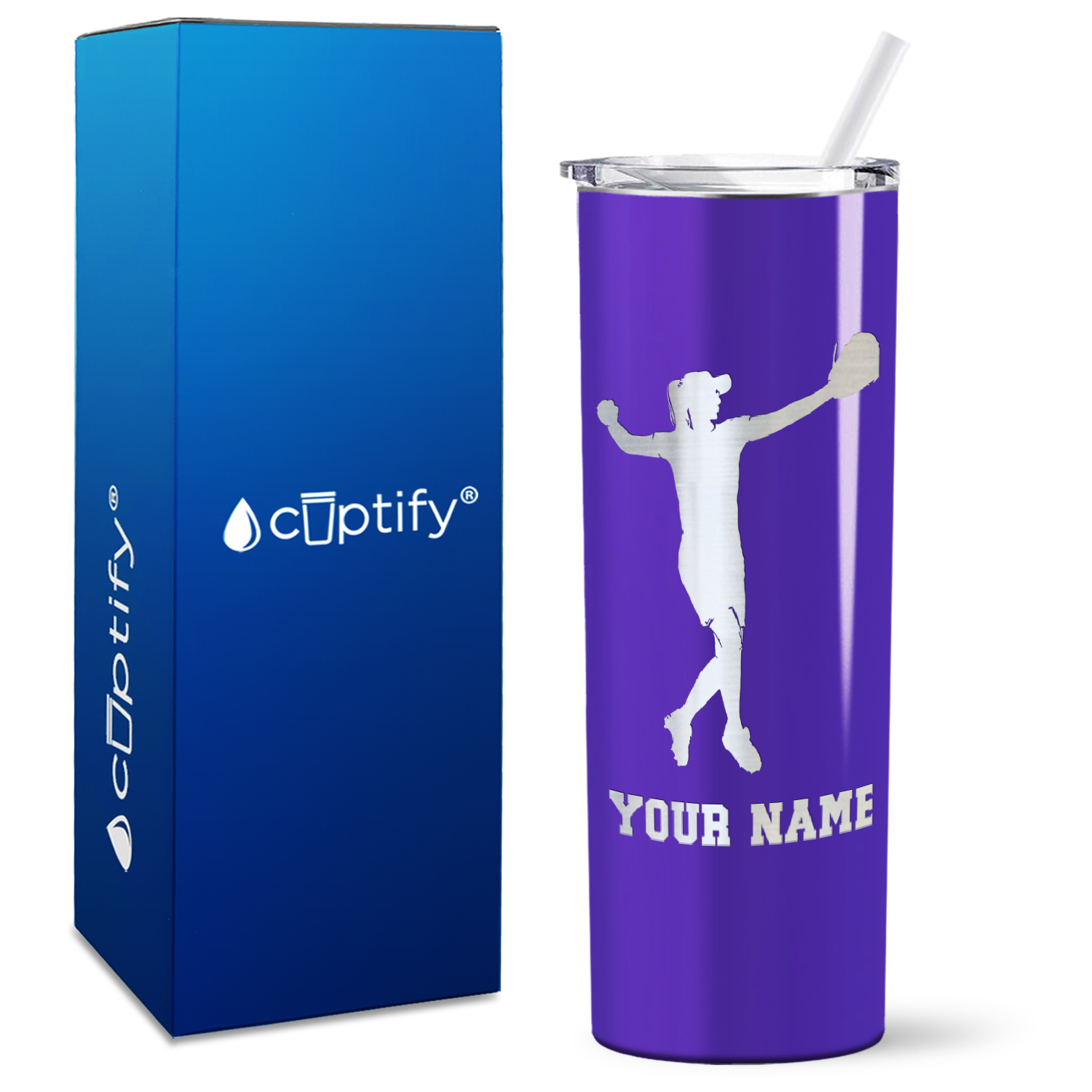 Personalized Softball Player on 20oz Skinny Tumbler