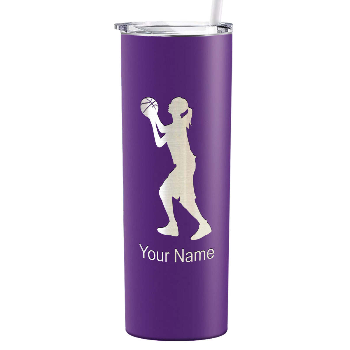 Personalized Girl Shooting Basketball on 20oz Skinny Tumbler