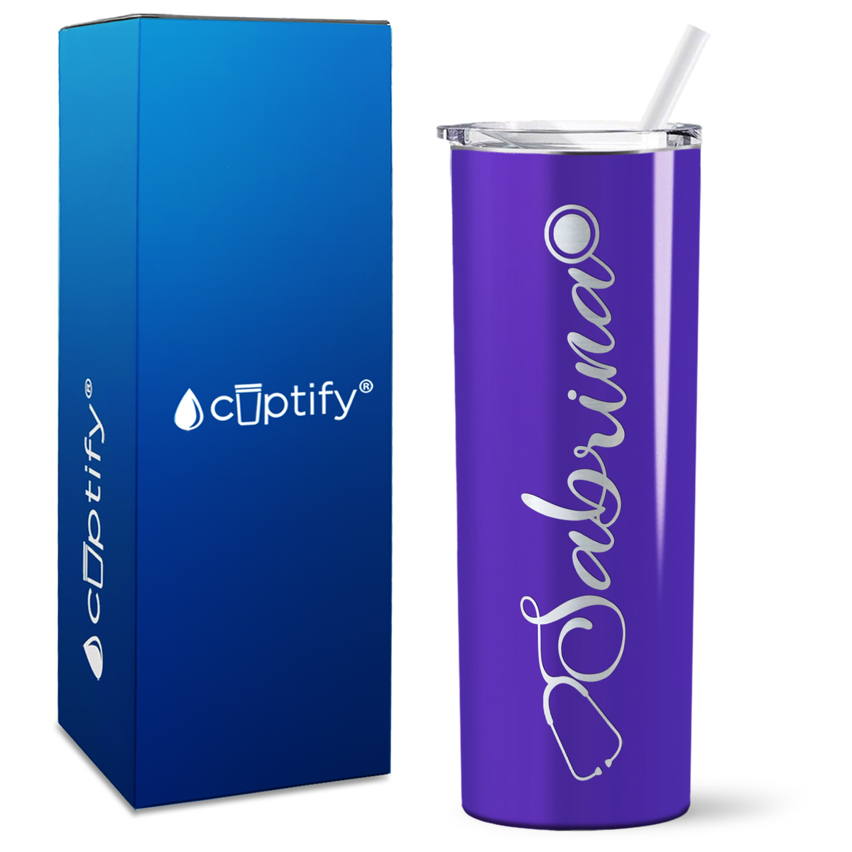 Personalized Curled Nurse Stethoscope on Skinny Tumbler