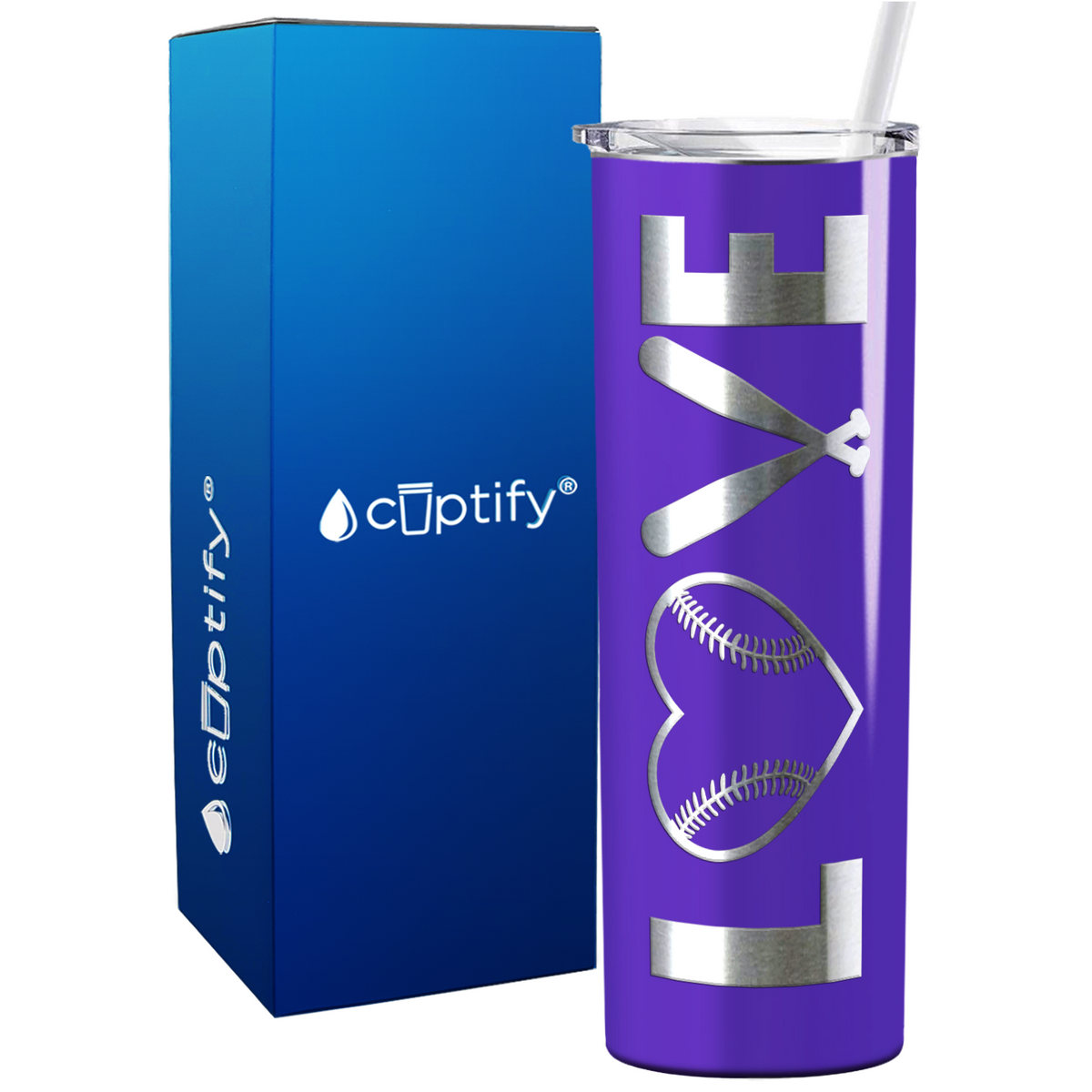 Love Baseball on 20oz Skinny Stainless Steel Tumbler