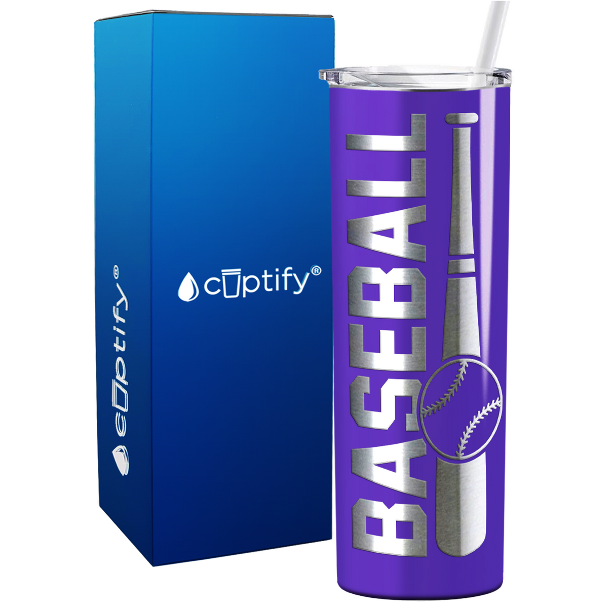 Baseball Bat and Ball on 20oz Skinny Stainless Steel Tumbler