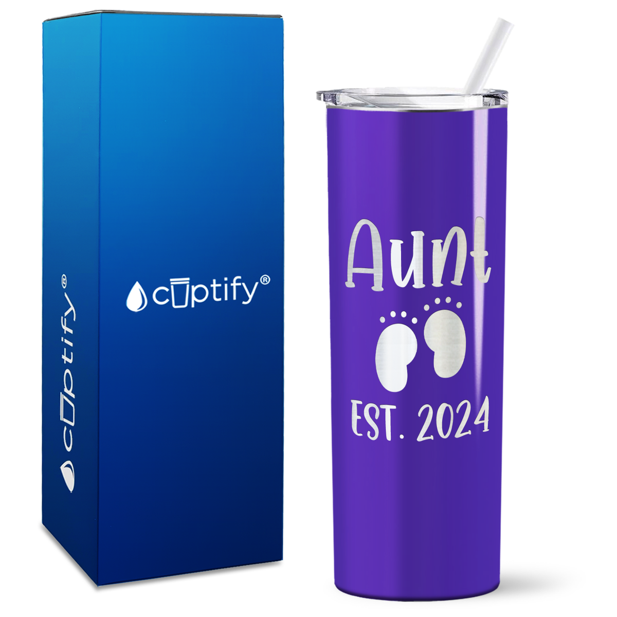 Aunt Established with Baby Feet 20oz Skinny Tumbler