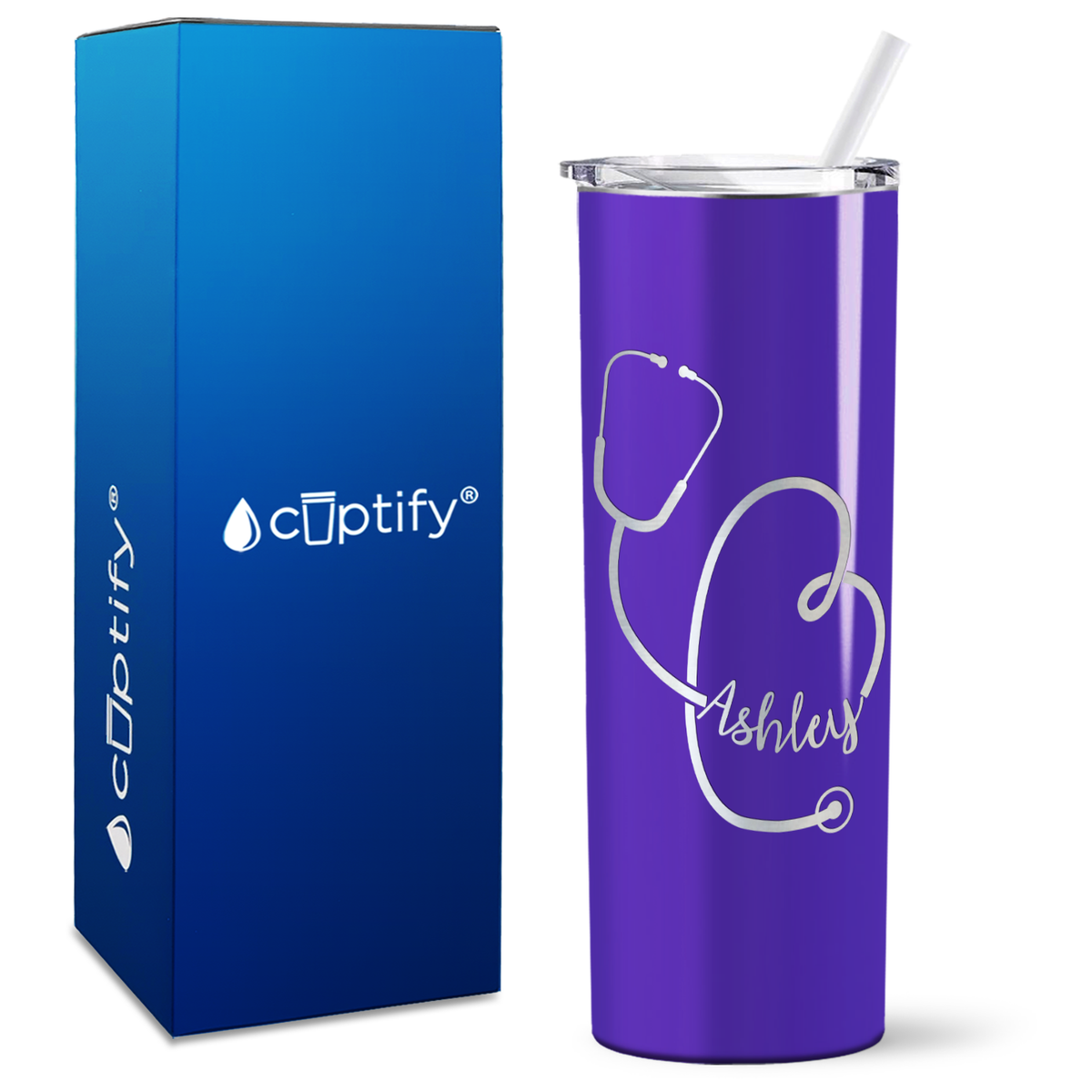 Personalized Stethoscope Curly on 20oz Skinny Tumbler